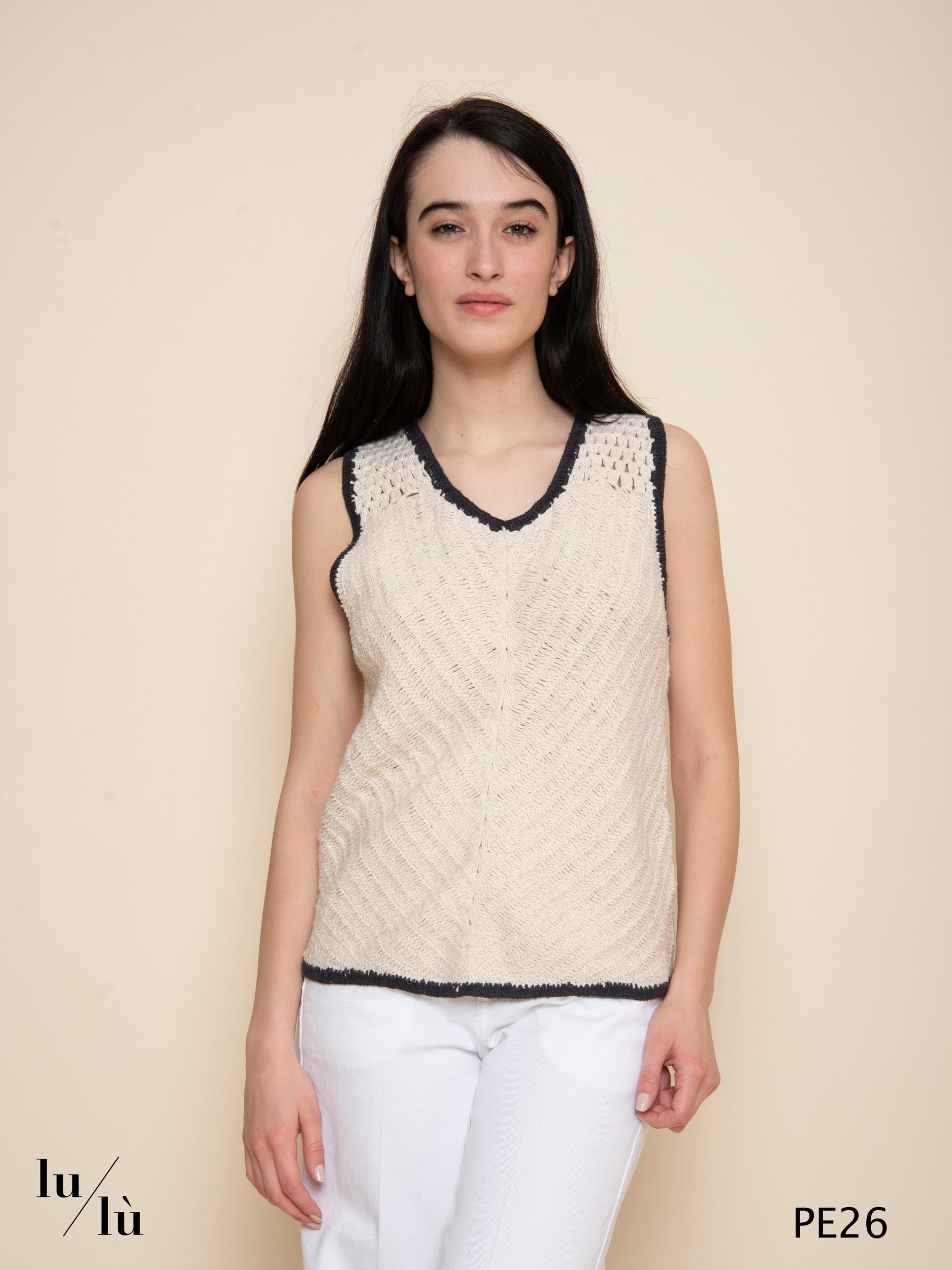 Jade - Top donna in cotone con bordi a contrasto