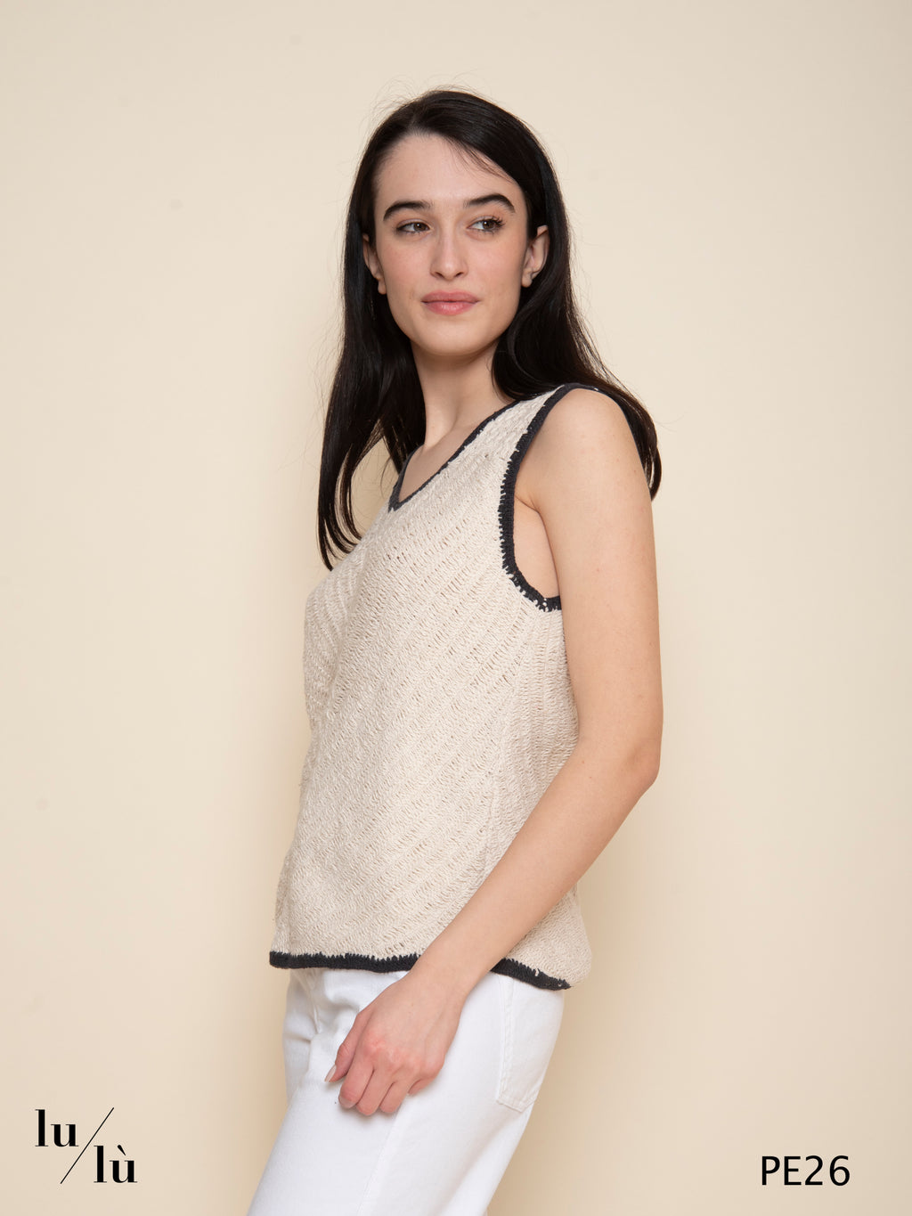 Jade - Top donna in cotone con bordi a contrasto