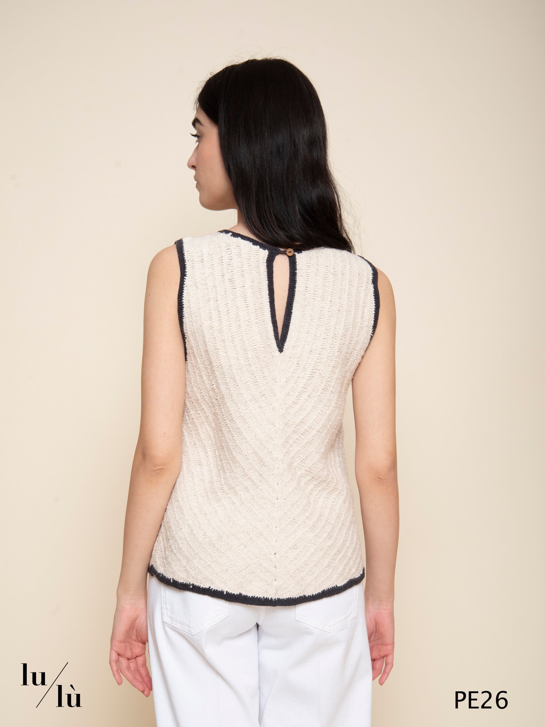 Jade - Top donna in cotone con bordi a contrasto