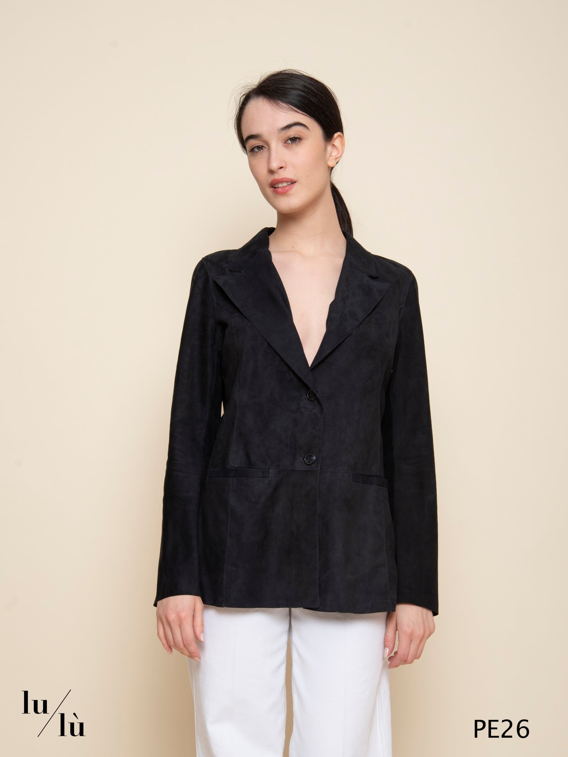 Domitilla Blu Notte - Giacca donna in pelle scamosciata