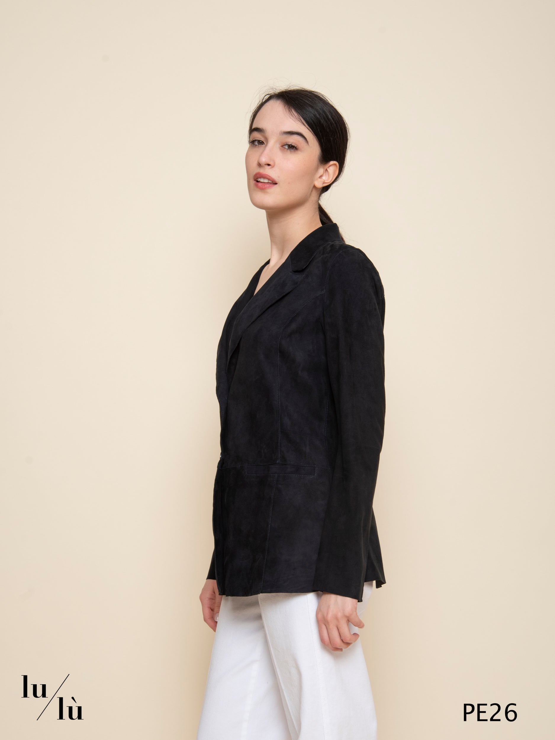 Domitilla Blu Notte - Giacca donna in pelle scamosciata