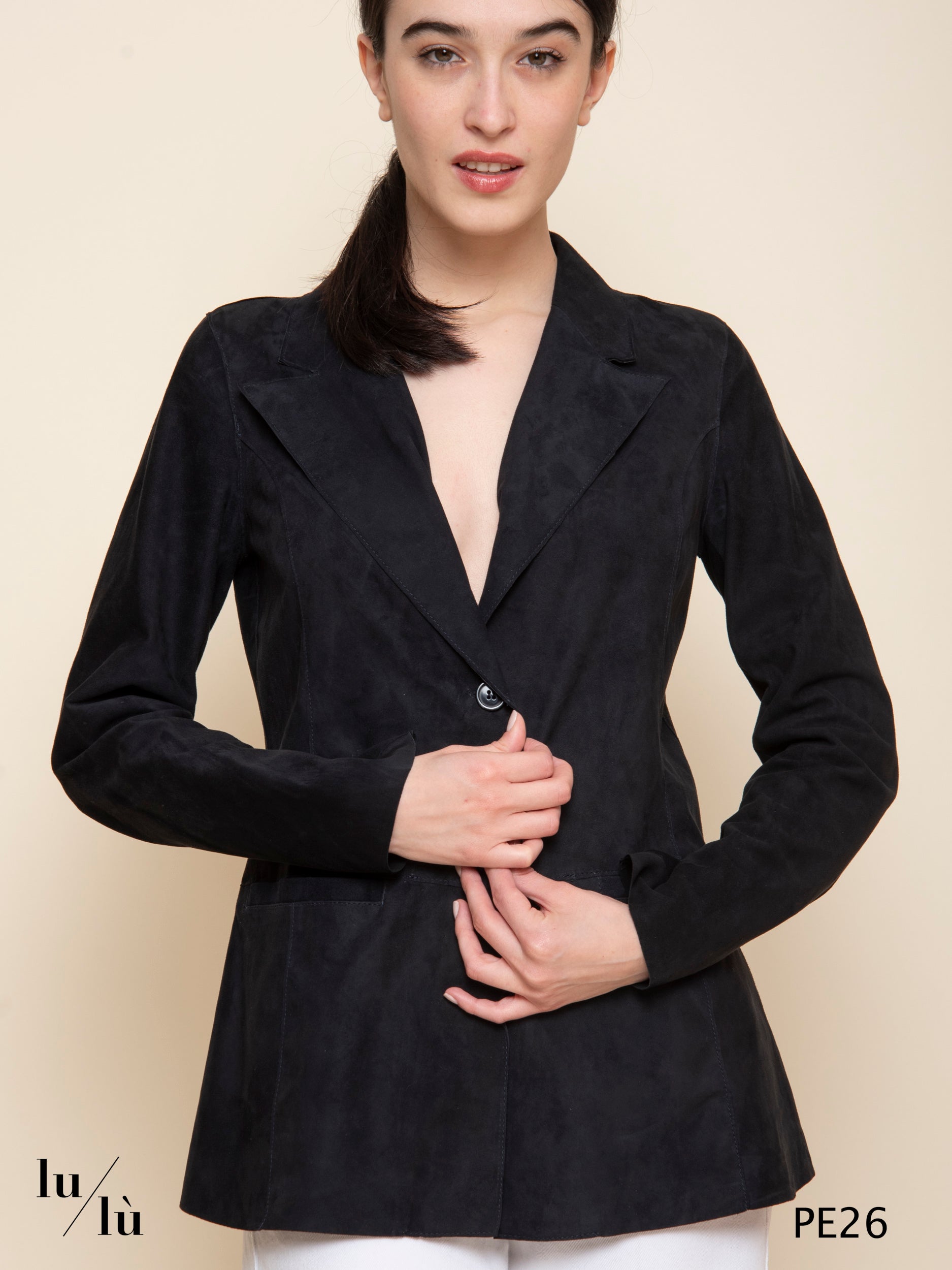 Domitilla Blu Notte - Giacca donna in pelle scamosciata