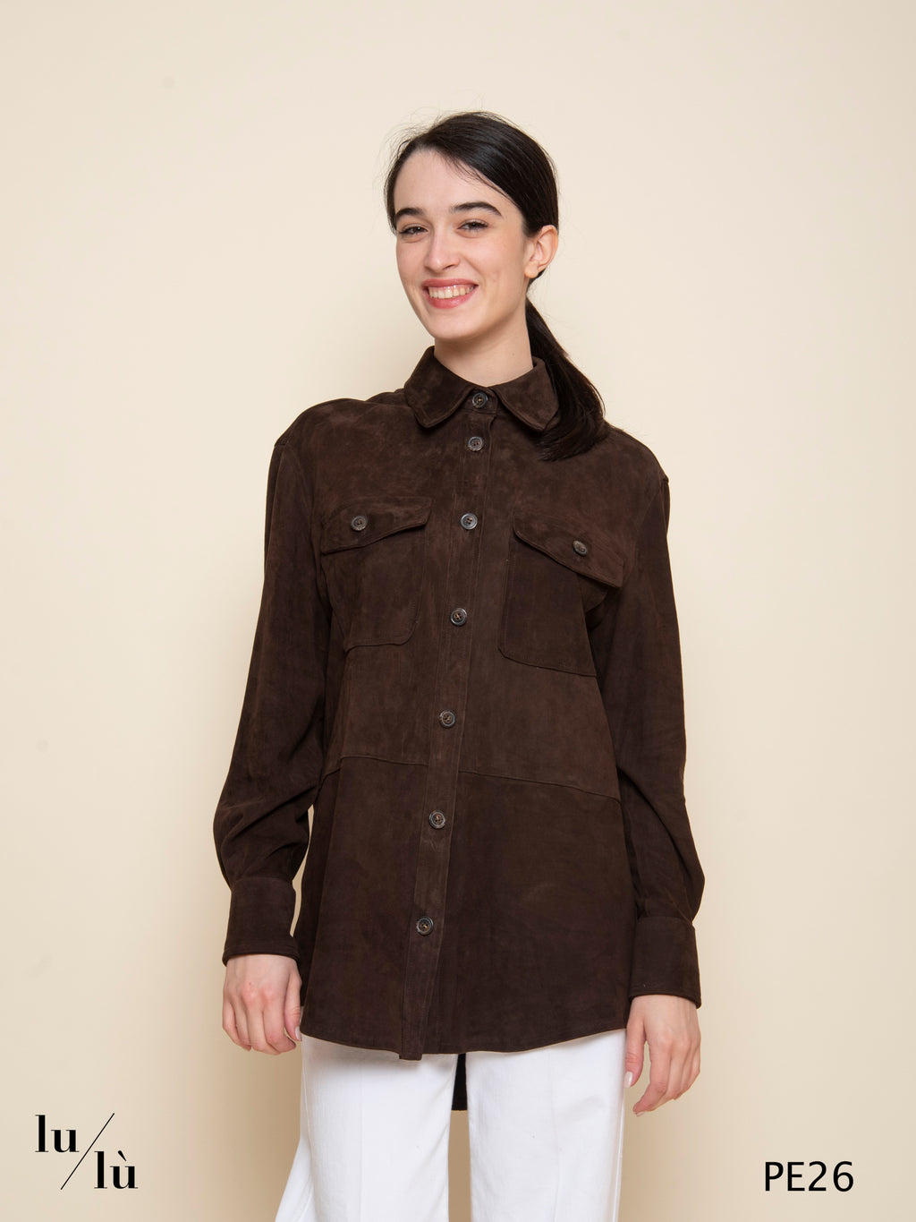 Alessia Moro - Overshirt donna in pelle scamosciata