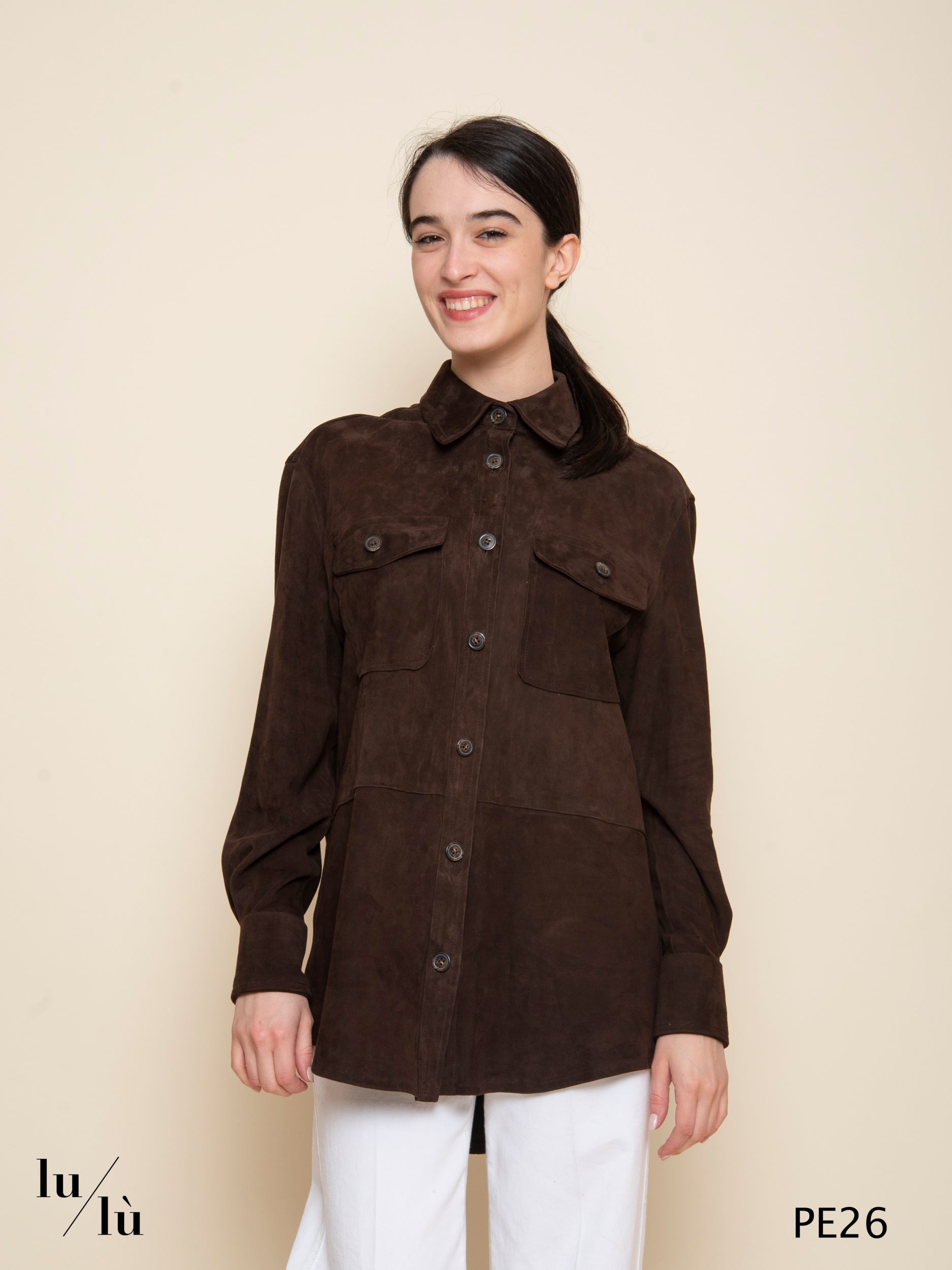 Alessia Moro - Overshirt donna in pelle scamosciata