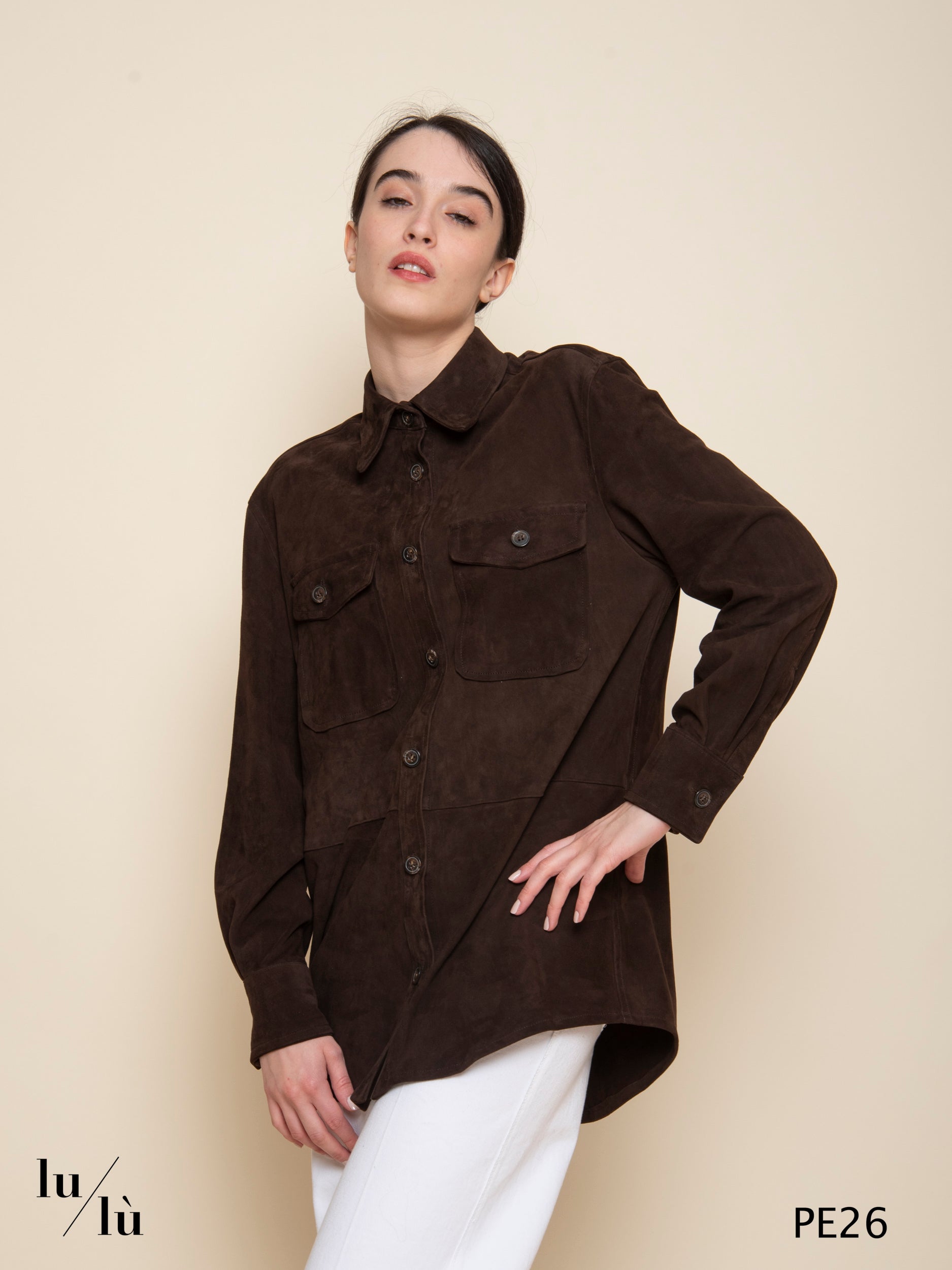 Alessia Moro - Overshirt donna in pelle scamosciata