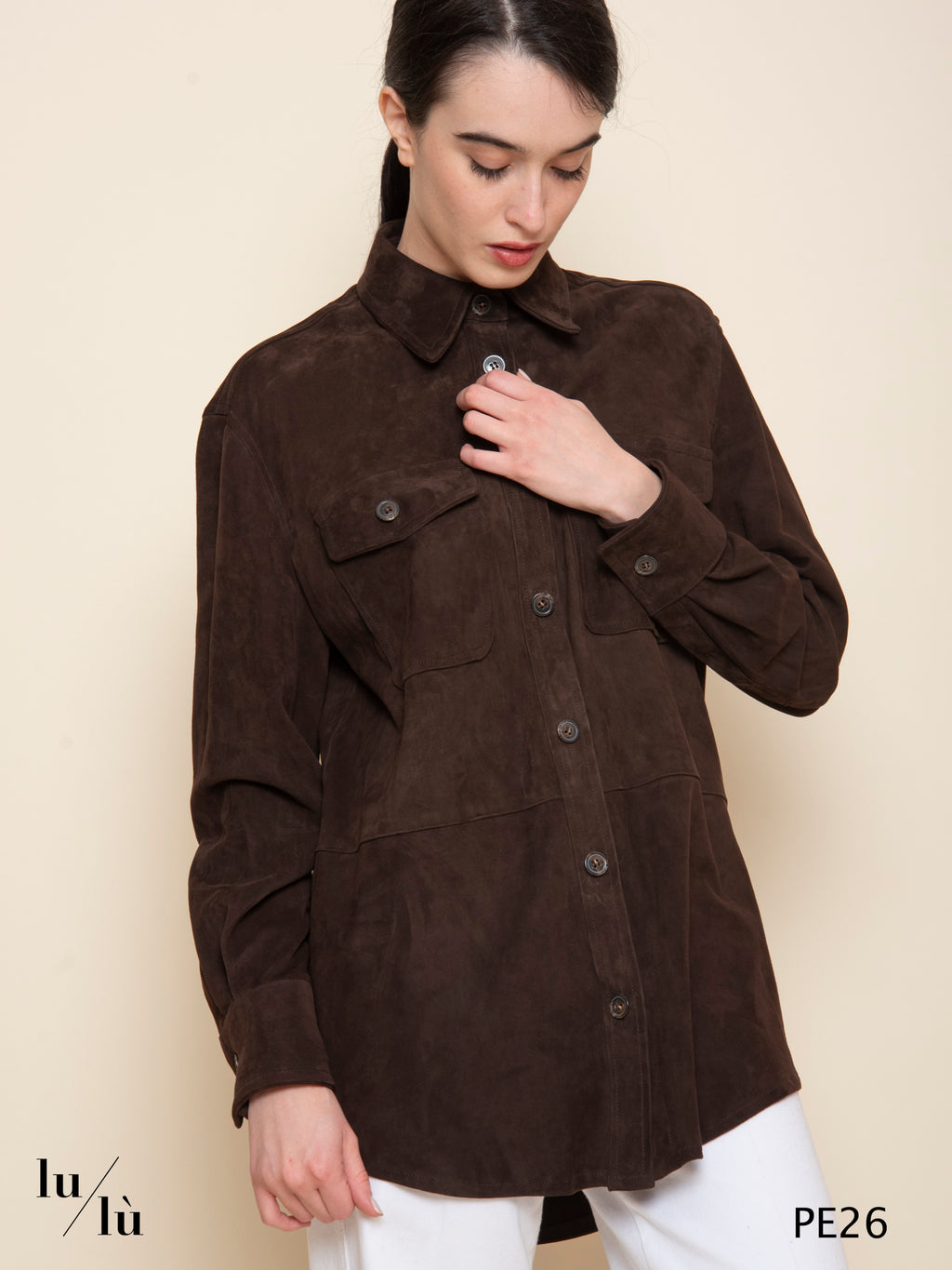 Alessia Moro - Overshirt donna in pelle scamosciata