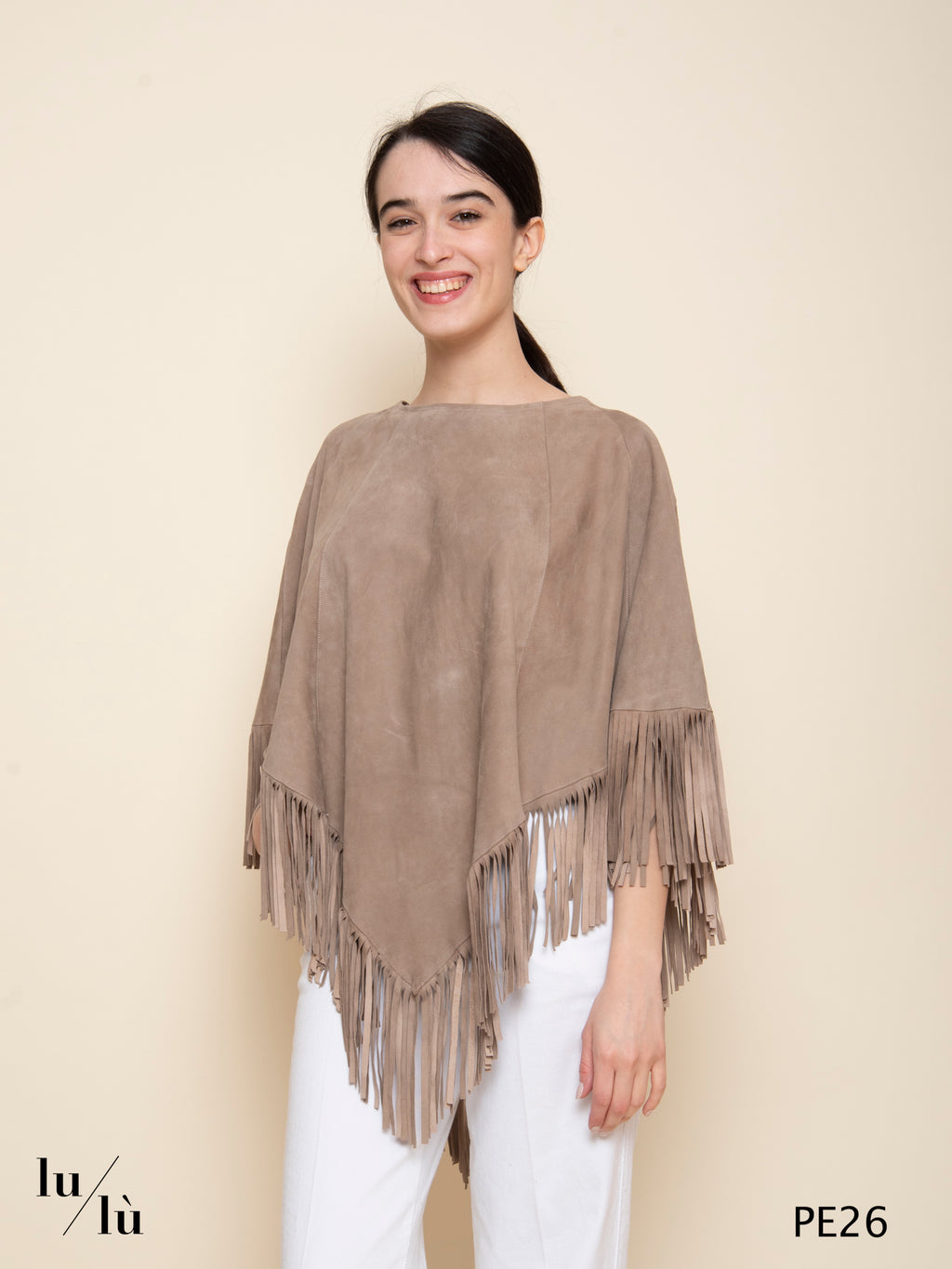 Irene Spago - Cappa donna in pelle scamosciata con frange