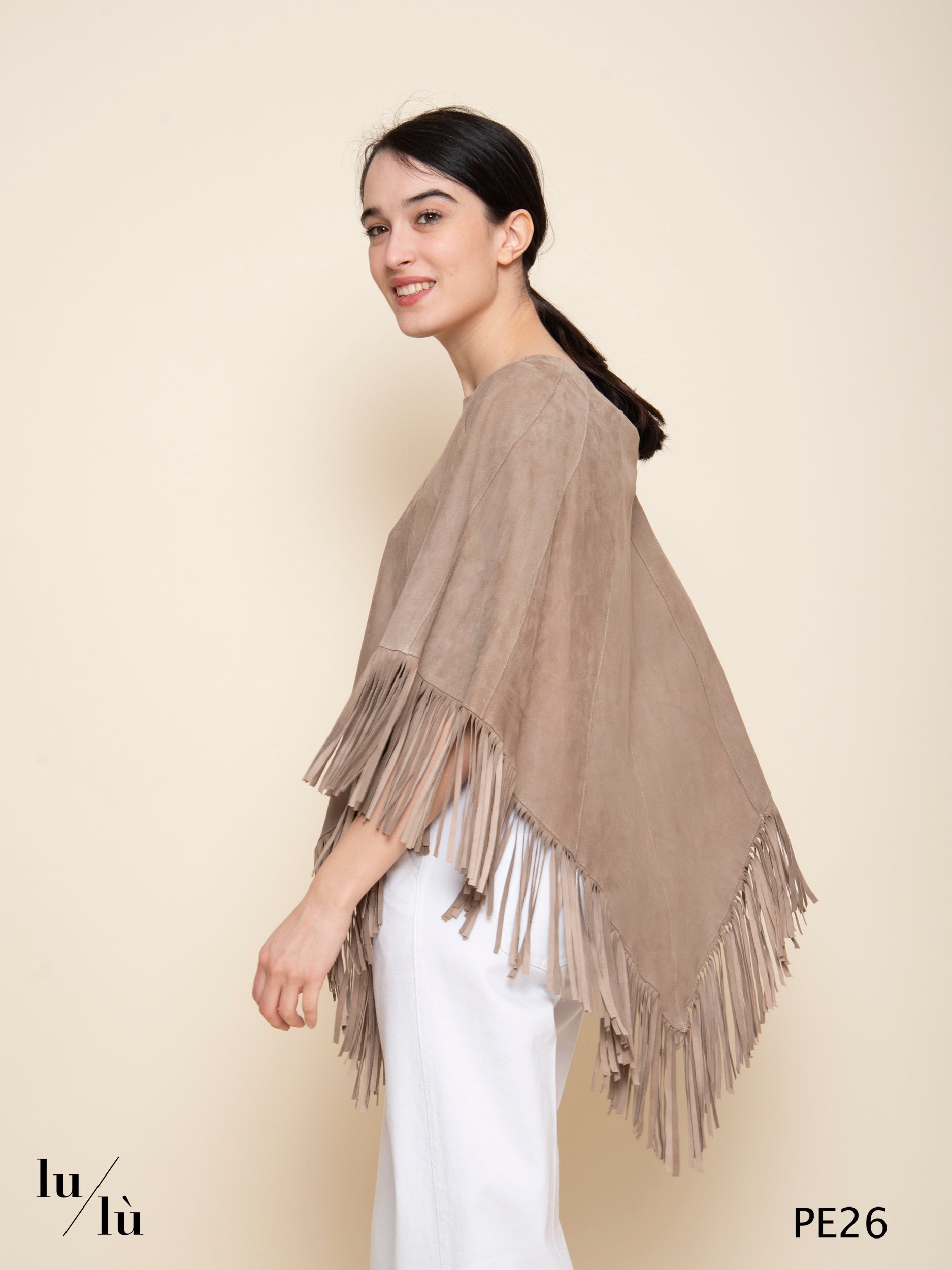 Irene Spago - Cappa donna in pelle scamosciata con frange