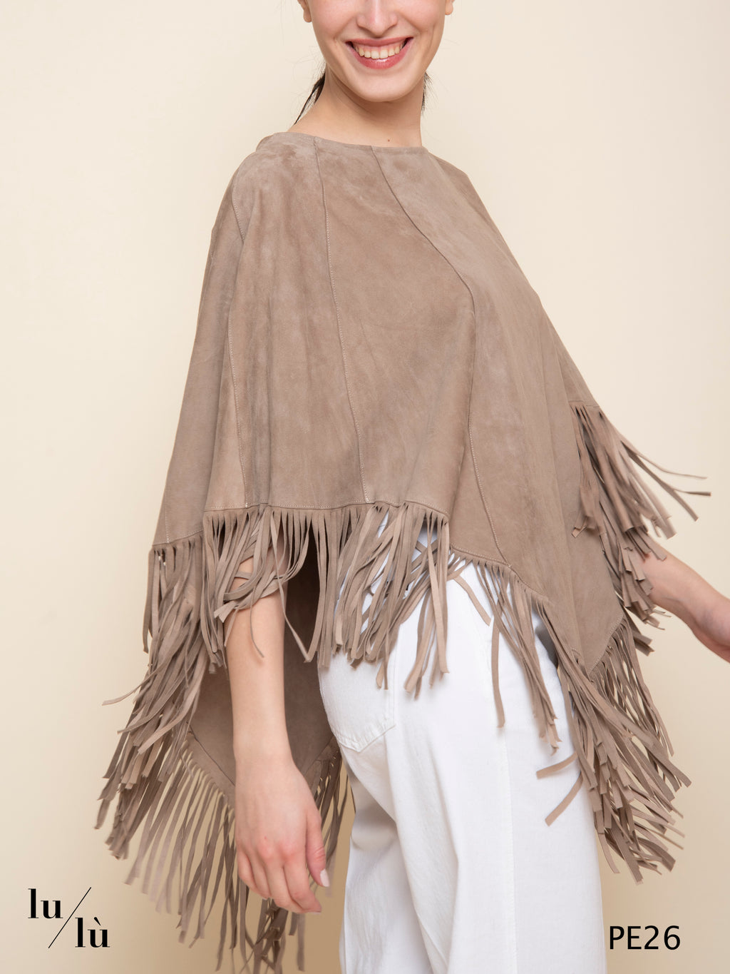 Irene Spago - Cappa donna in pelle scamosciata con frange