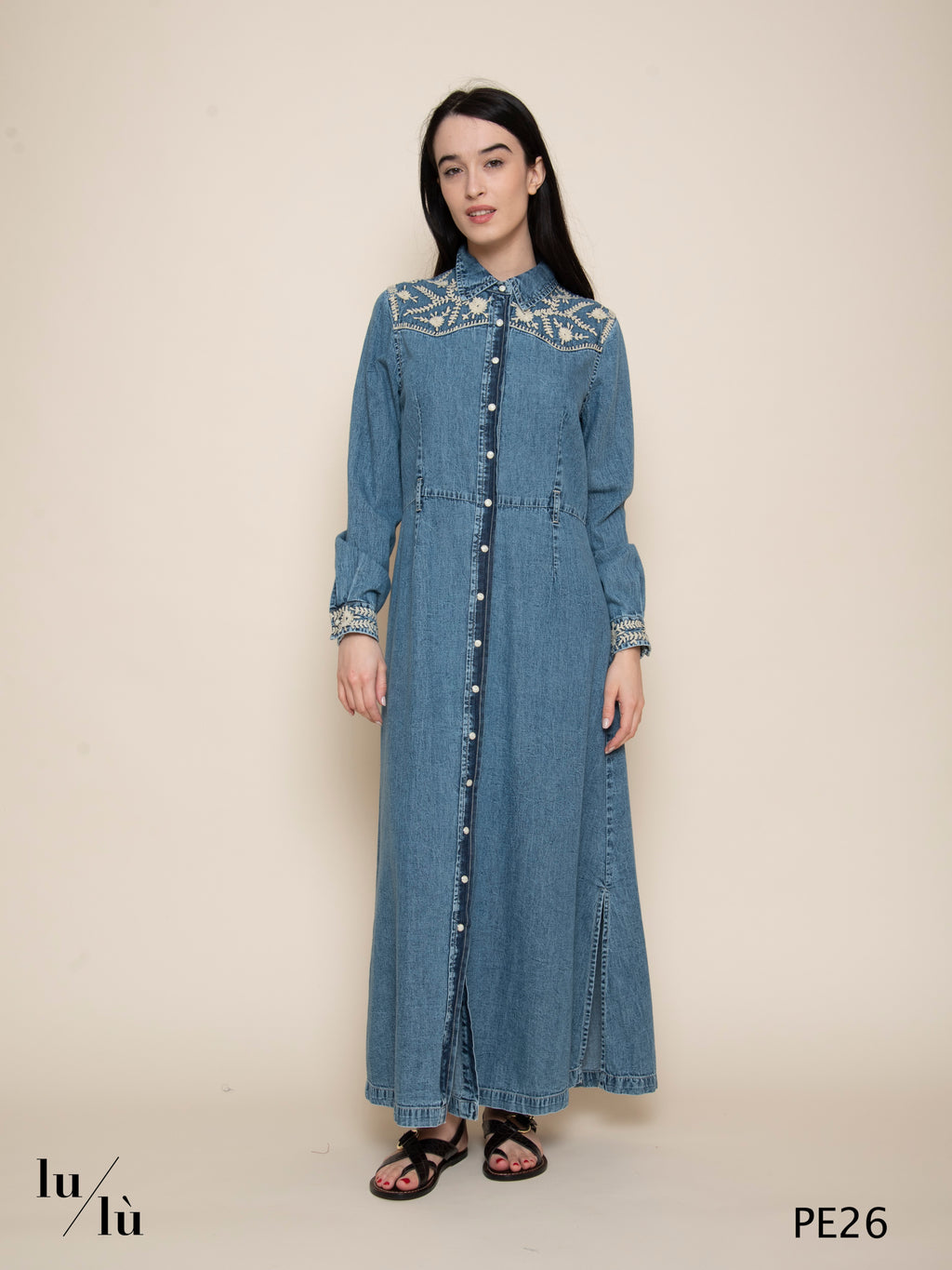 Angelina - Abito donna chemisier in denim con ricami