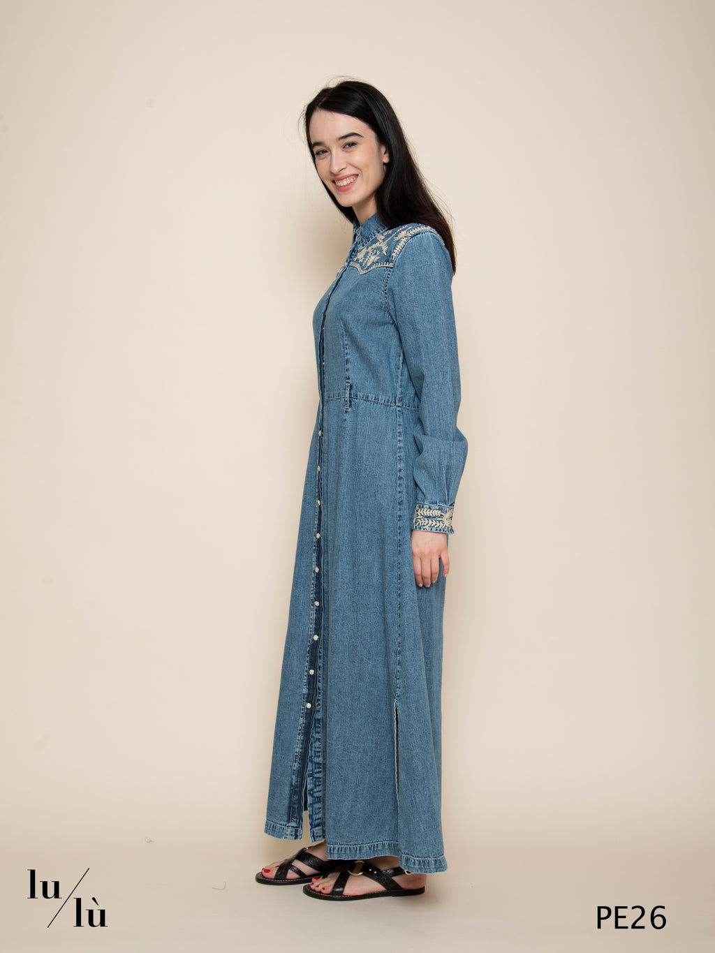Angelina - Abito donna chemisier in denim con ricami