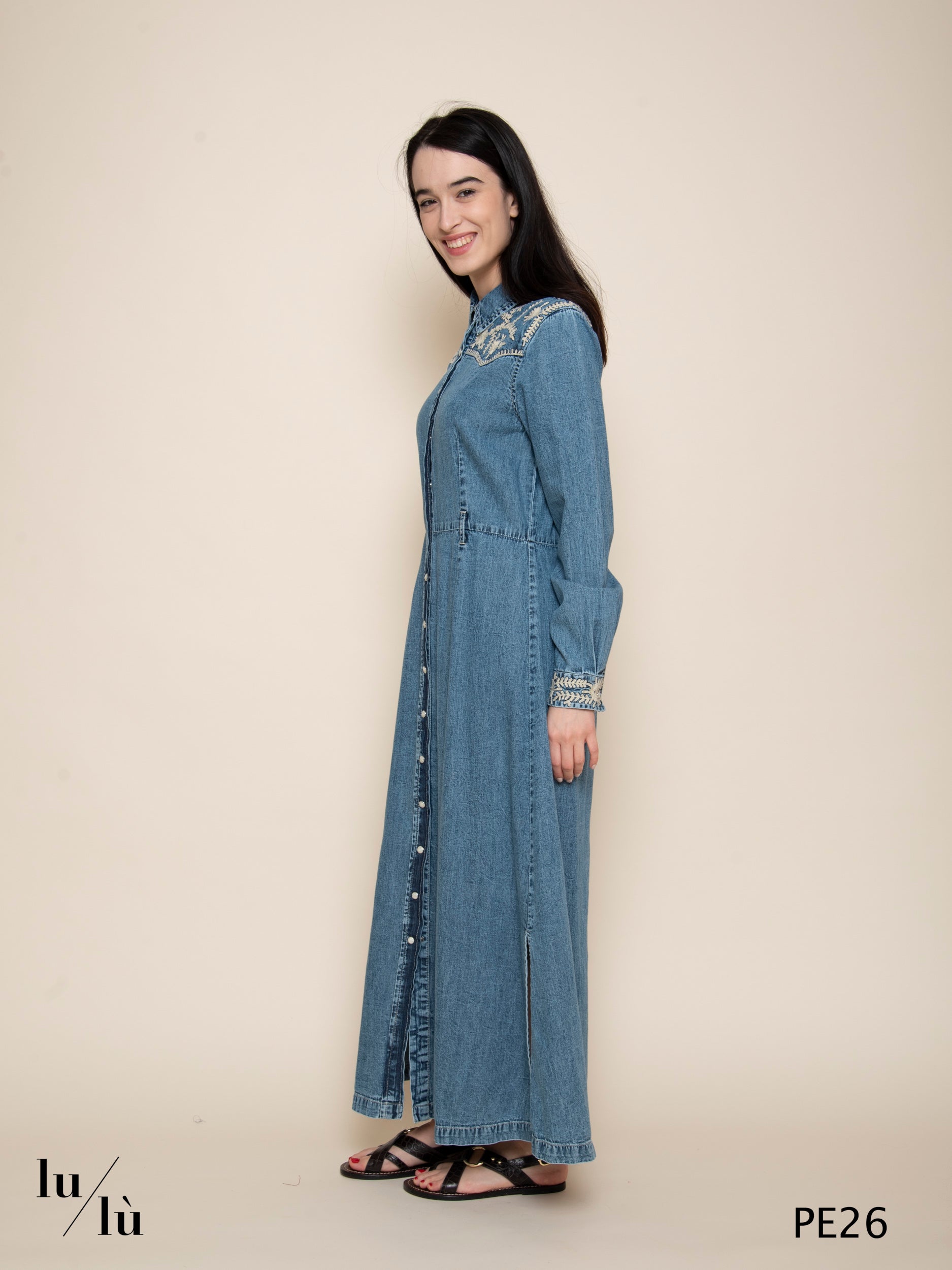 Angelina - Abito donna chemisier in denim con ricami