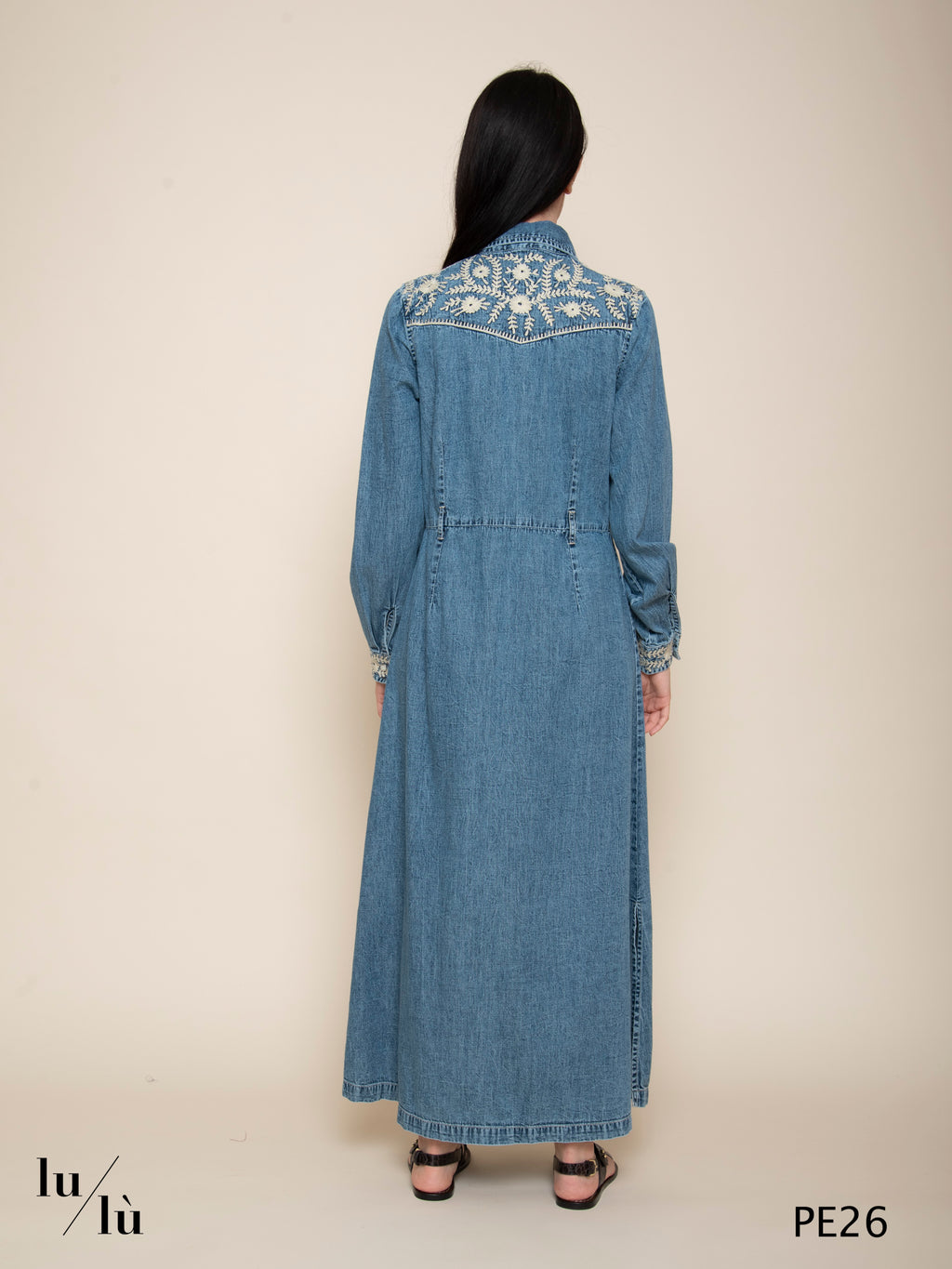 Angelina - Abito donna chemisier in denim con ricami