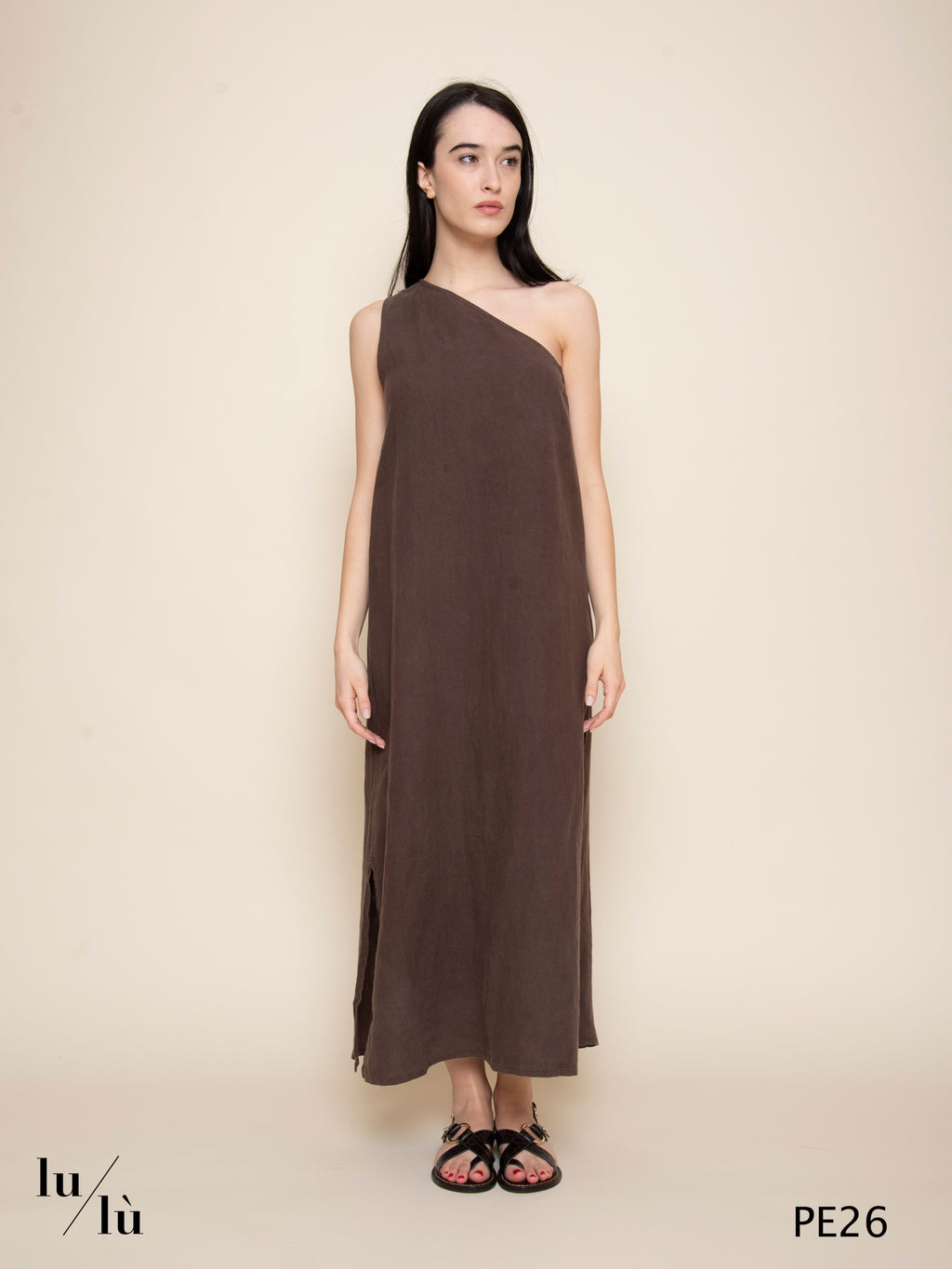 Rihana - Abito donna lungo monospalla in puro lino