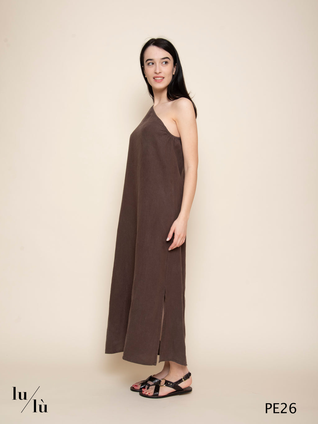 Rihana - Abito donna lungo monospalla in puro lino
