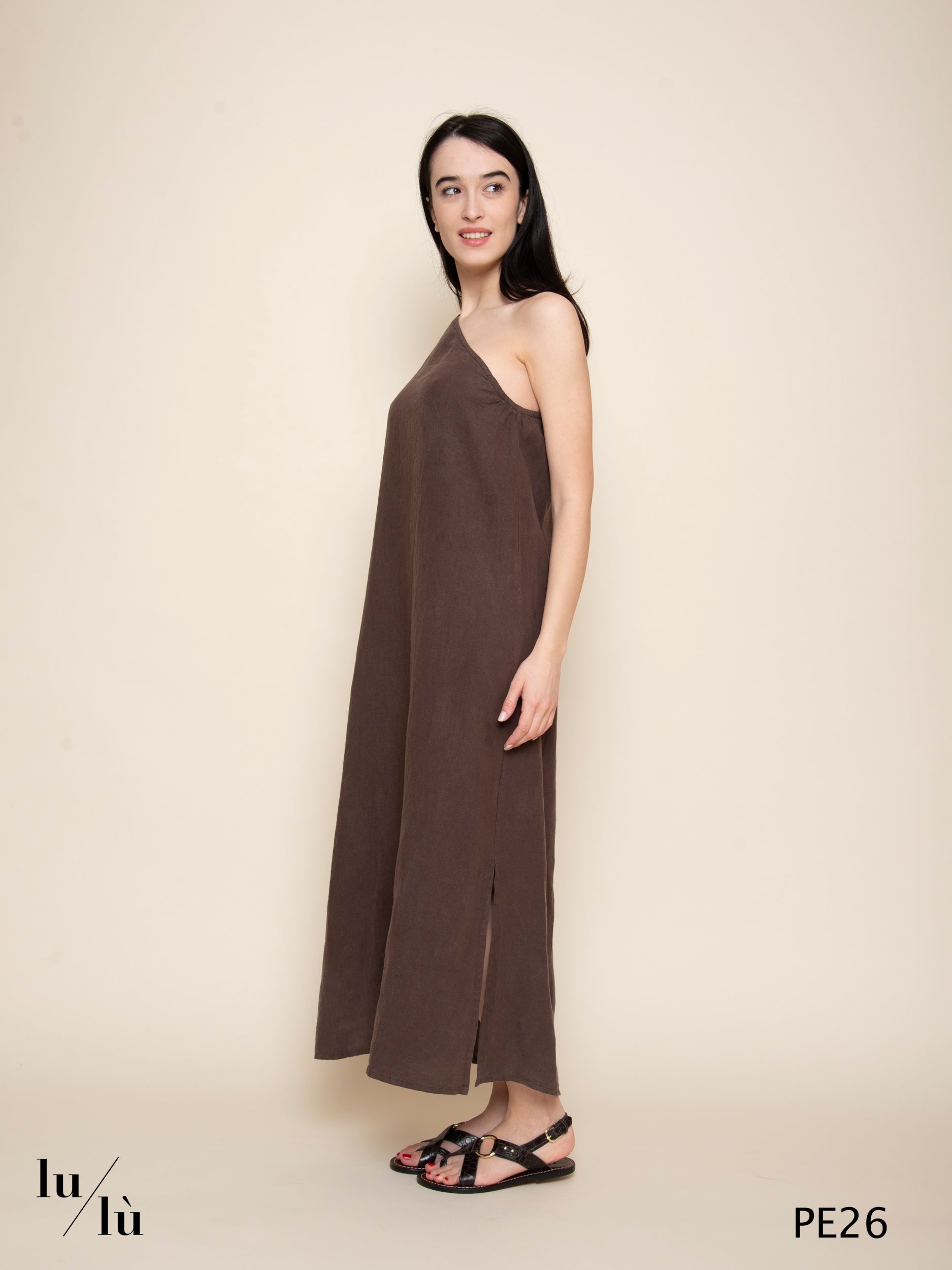 Rihana - Abito donna lungo monospalla in puro lino