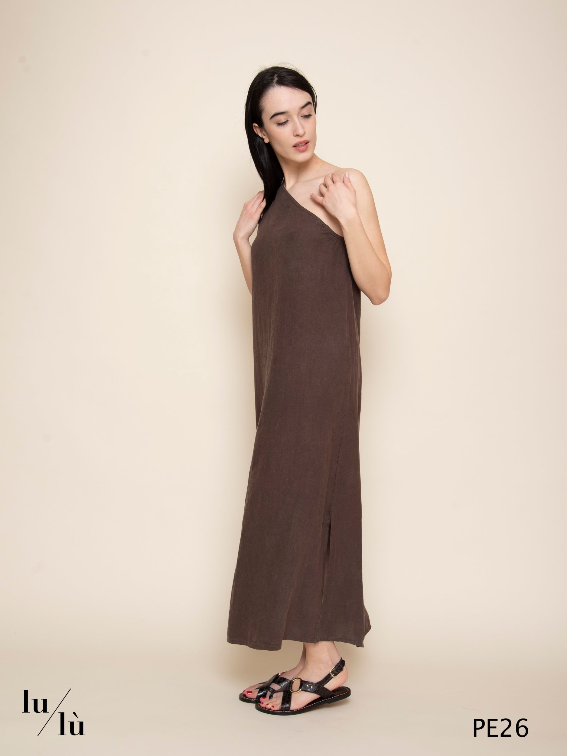 Rihana - Abito donna lungo monospalla in puro lino