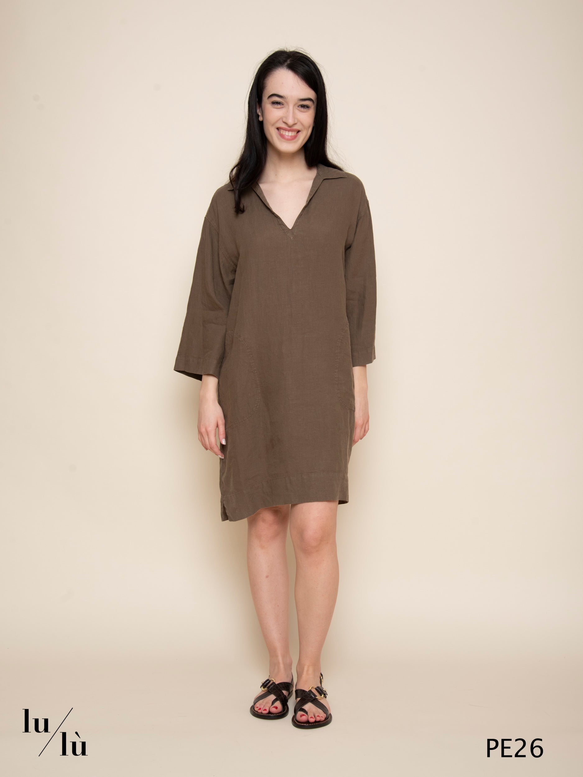 Ralli - Abito donna corto in puro lino stile camicia