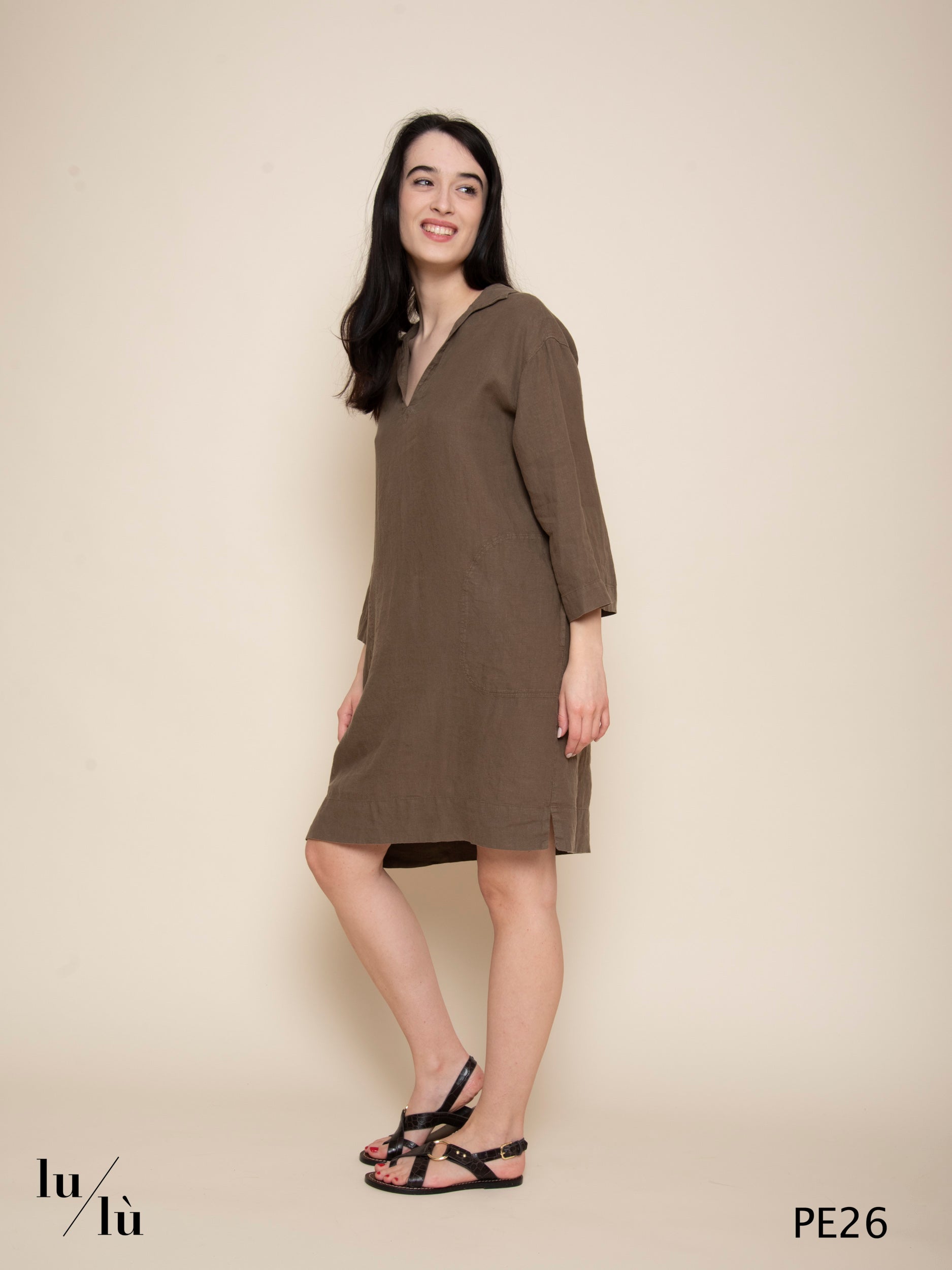 Ralli - Abito donna corto in puro lino stile camicia