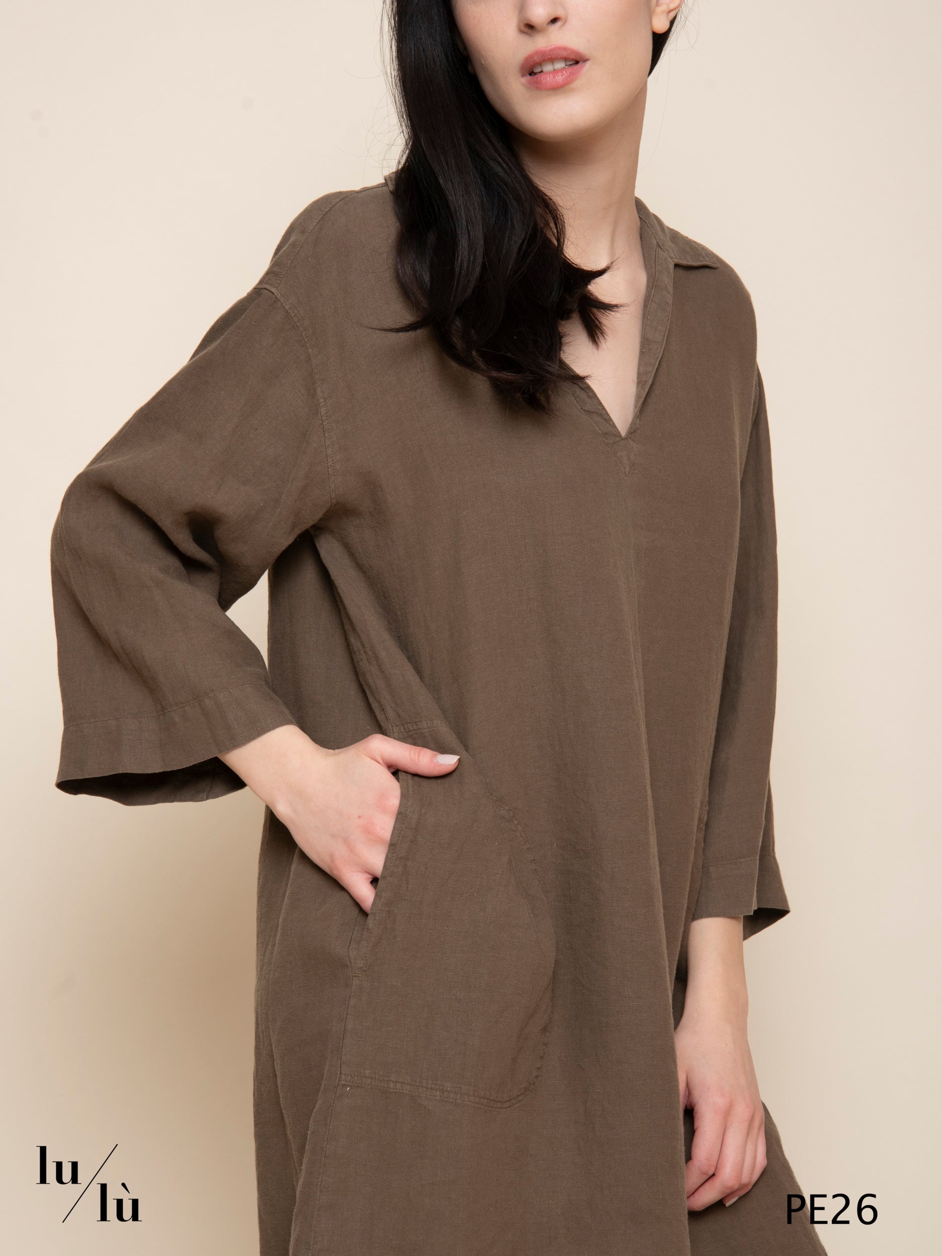 Ralli - Abito donna corto in puro lino stile camicia