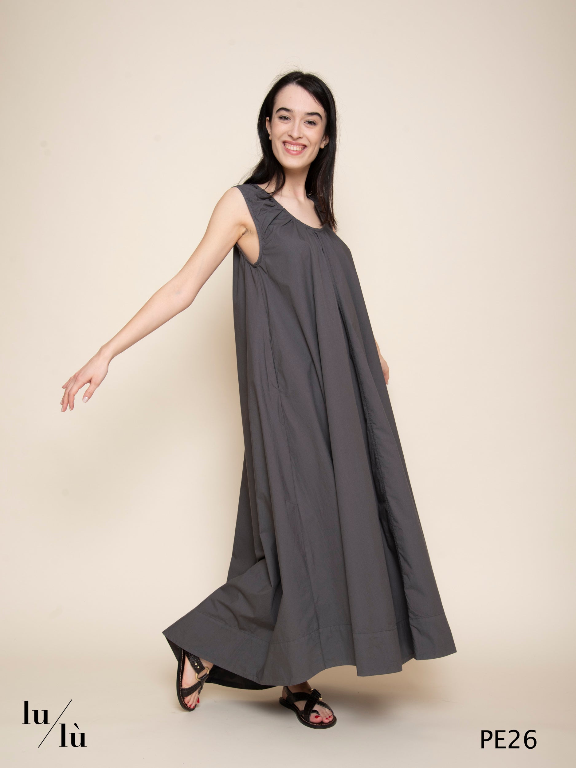 Emanuelle - Abito donna lungo in cotone con linea ampia