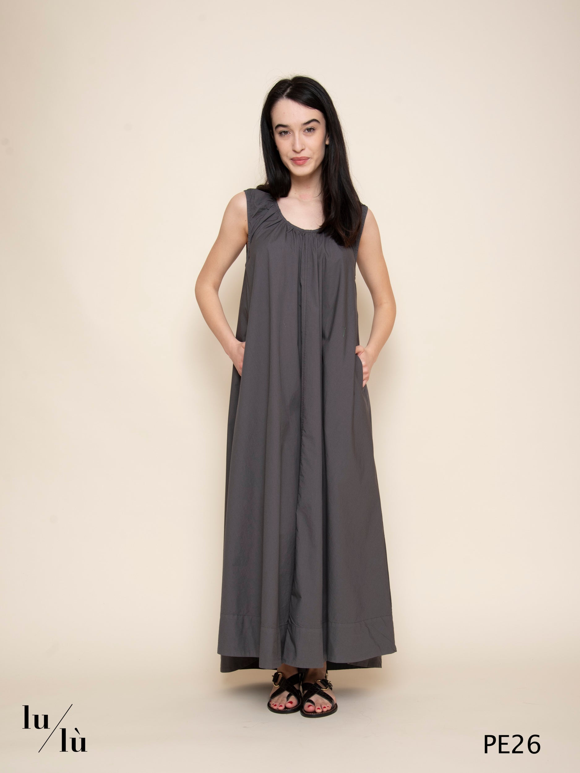 Emanuelle - Abito donna lungo in cotone con linea ampia