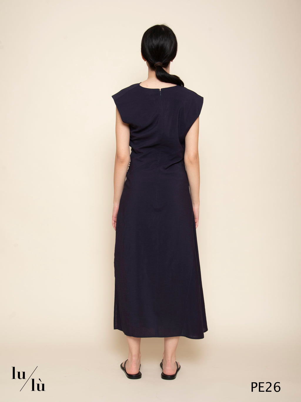 Eugenie - Abito donna midi sciancrato con drappeggio