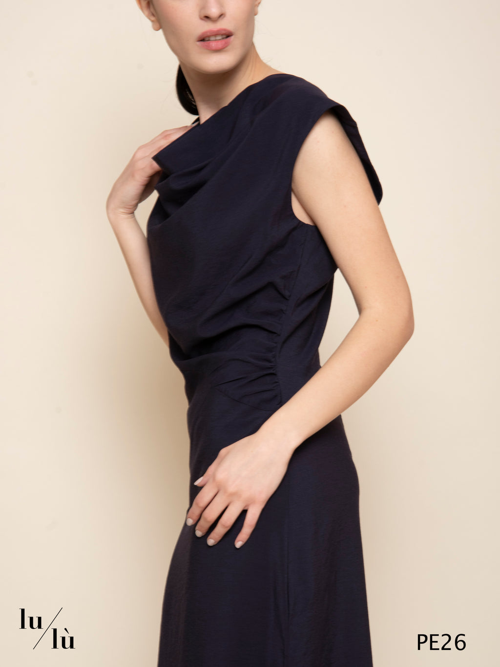 Eugenie - Abito donna midi sciancrato con drappeggio