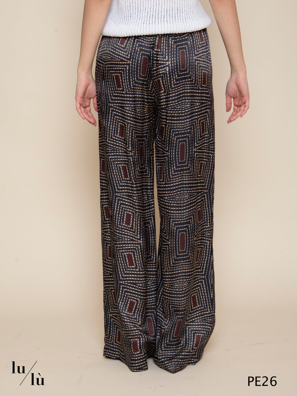 Pindo - Pantalone donna in seta stampata a gamba larga