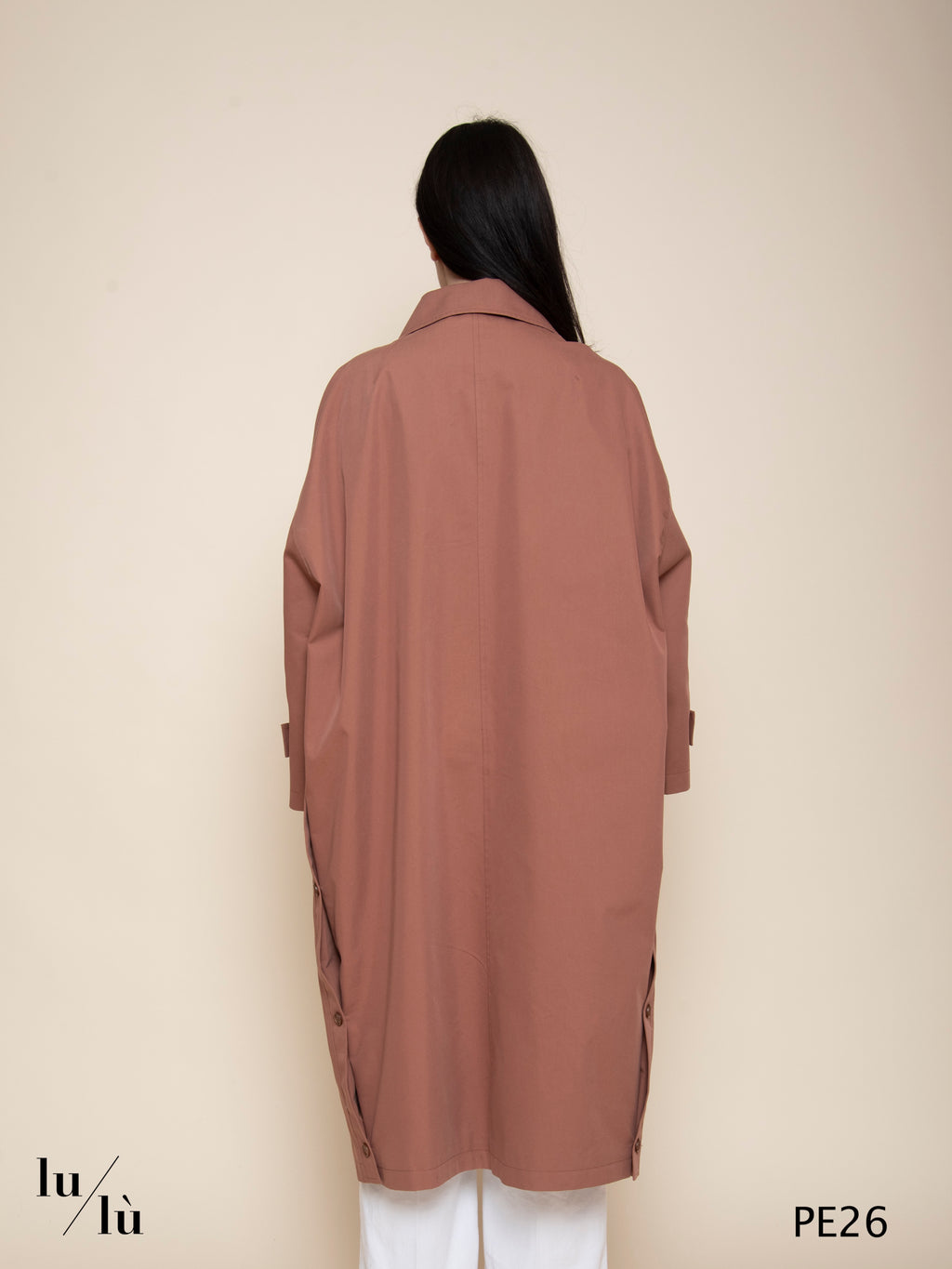 Fly - Trench donna lungo in cotone con fodera a righe