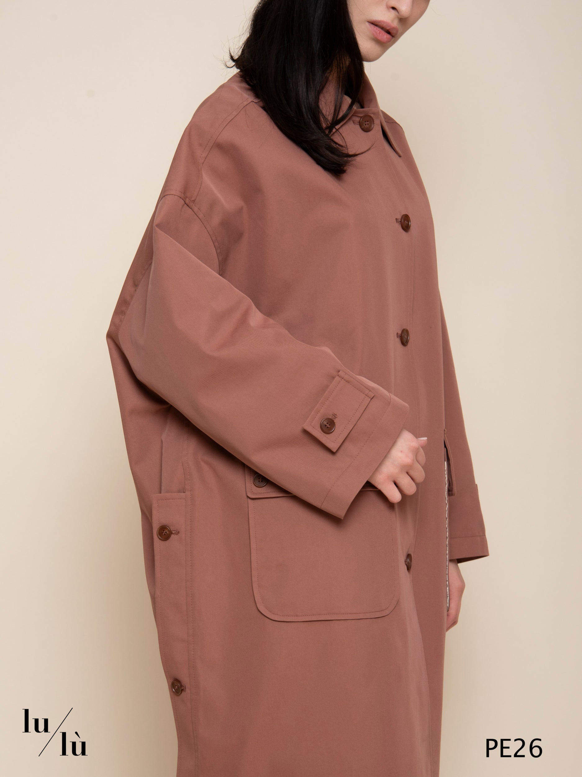 Fly - Trench donna lungo in cotone con fodera a righe