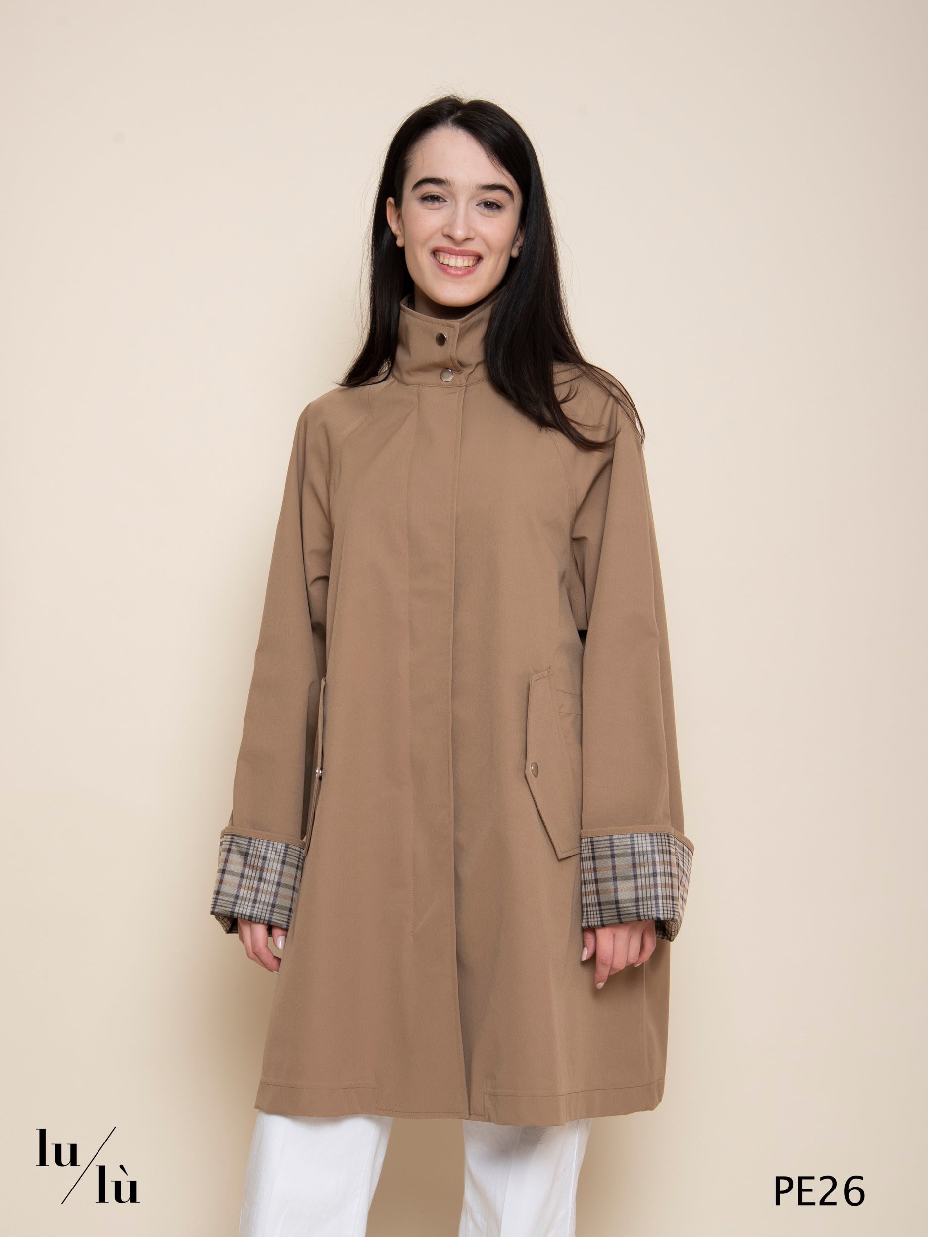 Narine - Trench donna tecnico Two Layers con polsini check