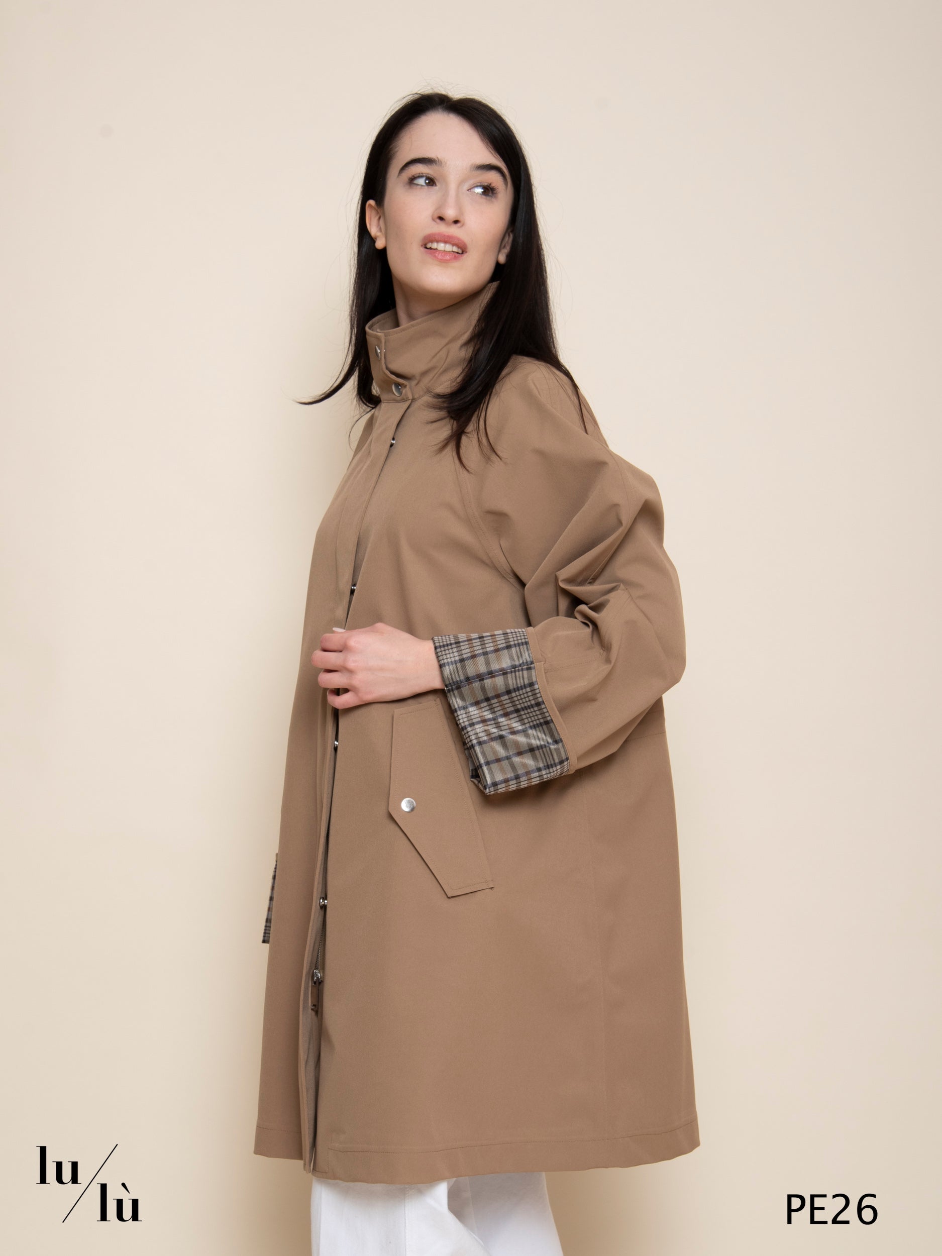 Narine - Trench donna tecnico Two Layers con polsini check