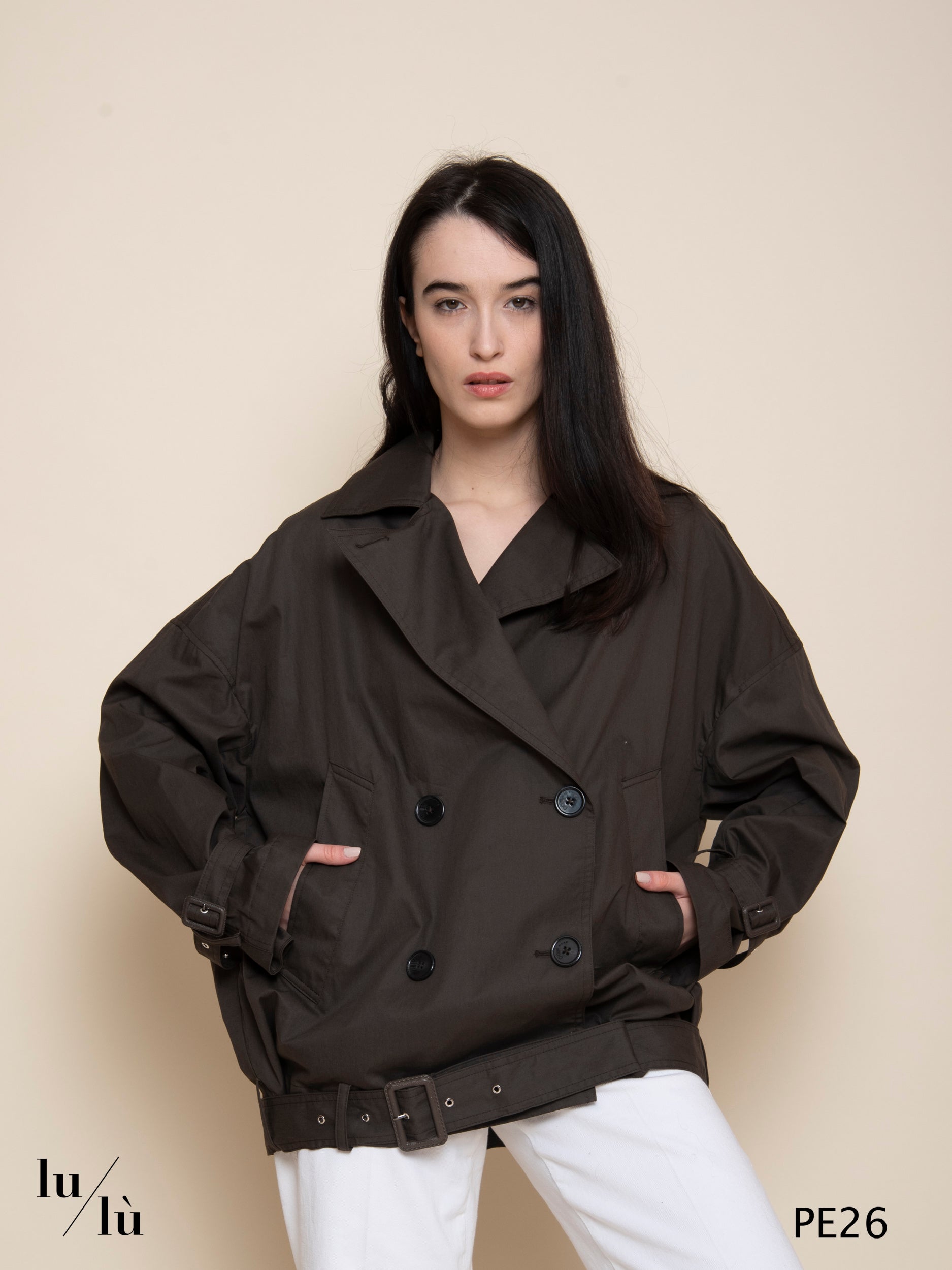 Siran - Giacca donna doppiopetto rider in cotone smerigliato