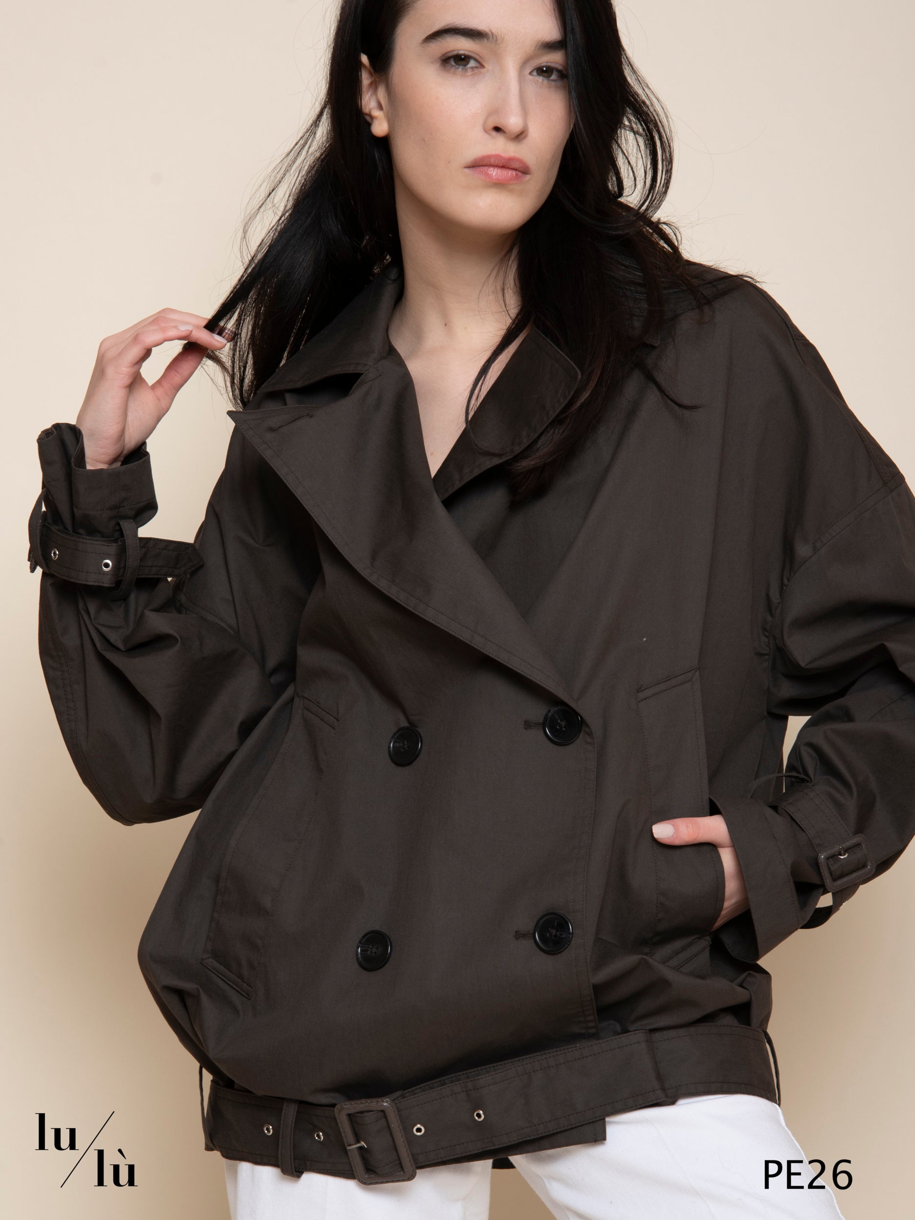 Siran - Giacca donna doppiopetto rider in cotone smerigliato