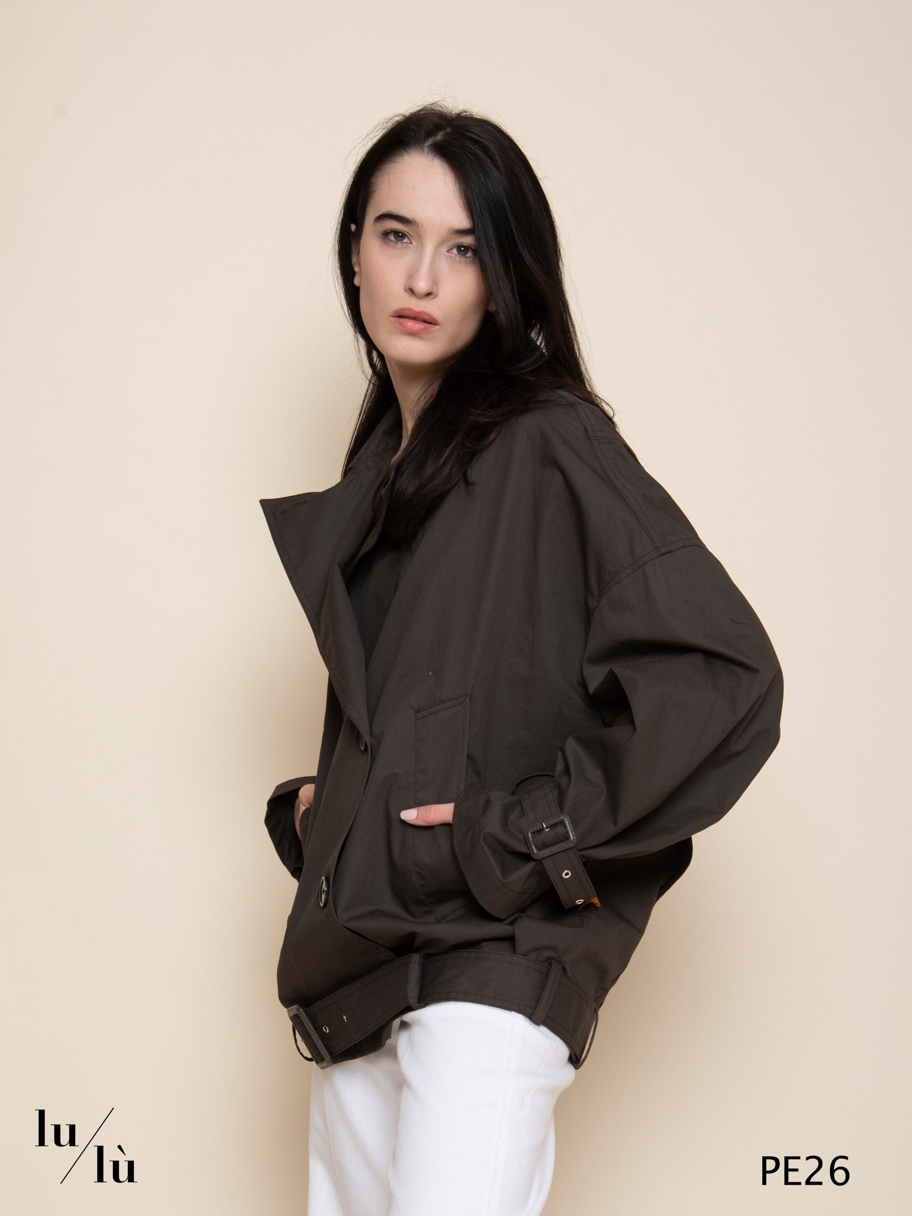 Siran - Giacca donna doppiopetto rider in cotone smerigliato