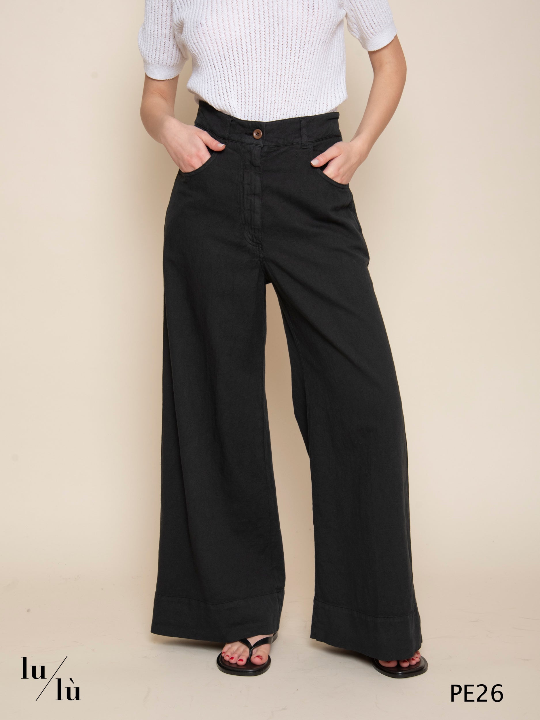 Linaro - Pantalone donna in lino e cotone a gamba larga