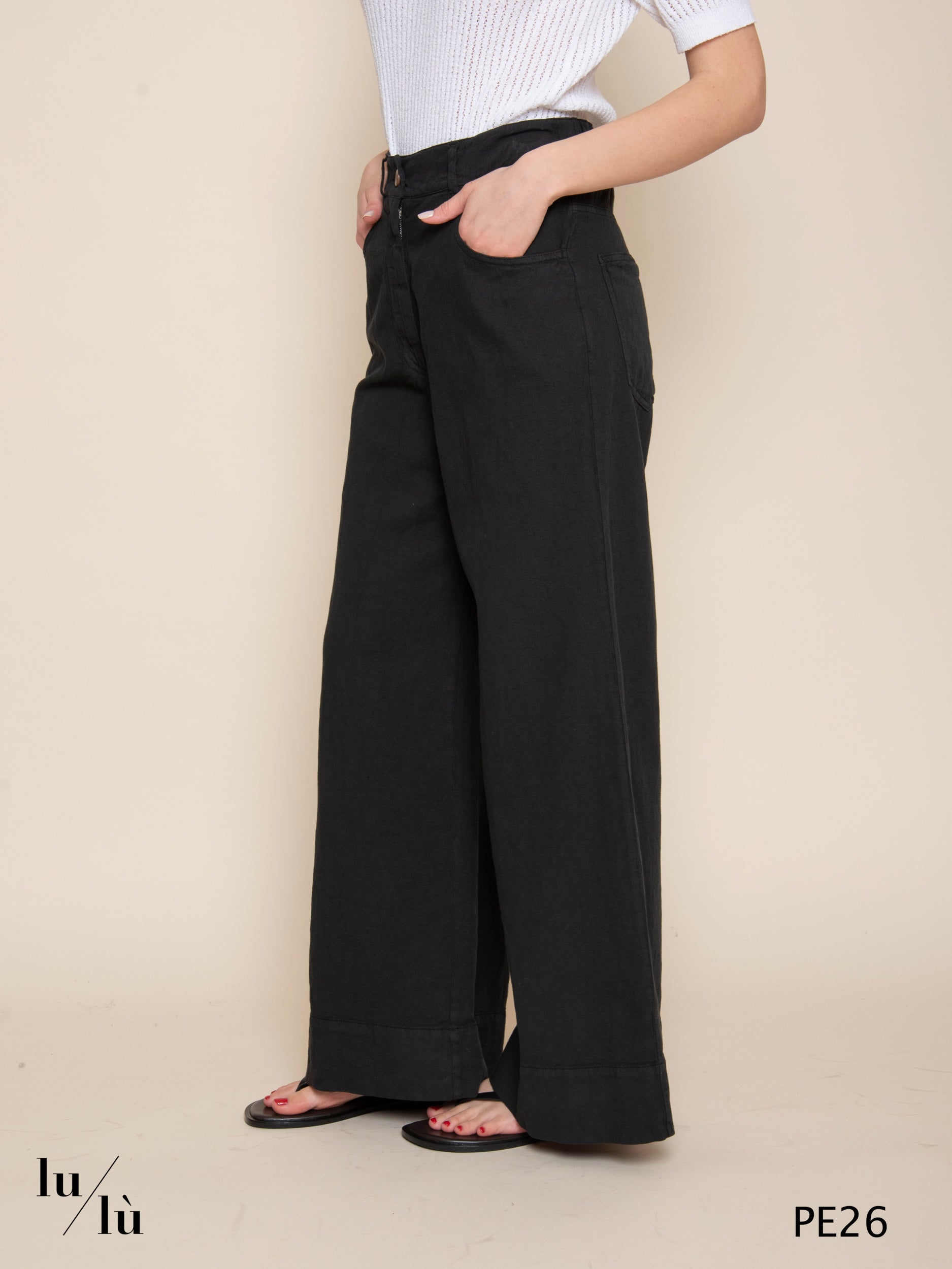 Linaro - Pantalone donna in lino e cotone a gamba larga