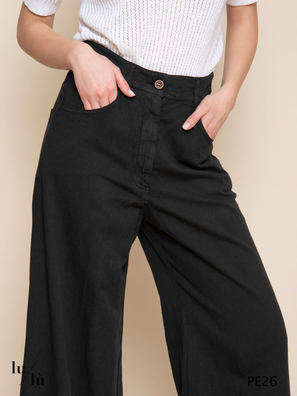 Linaro - Pantalone donna in lino e cotone a gamba larga