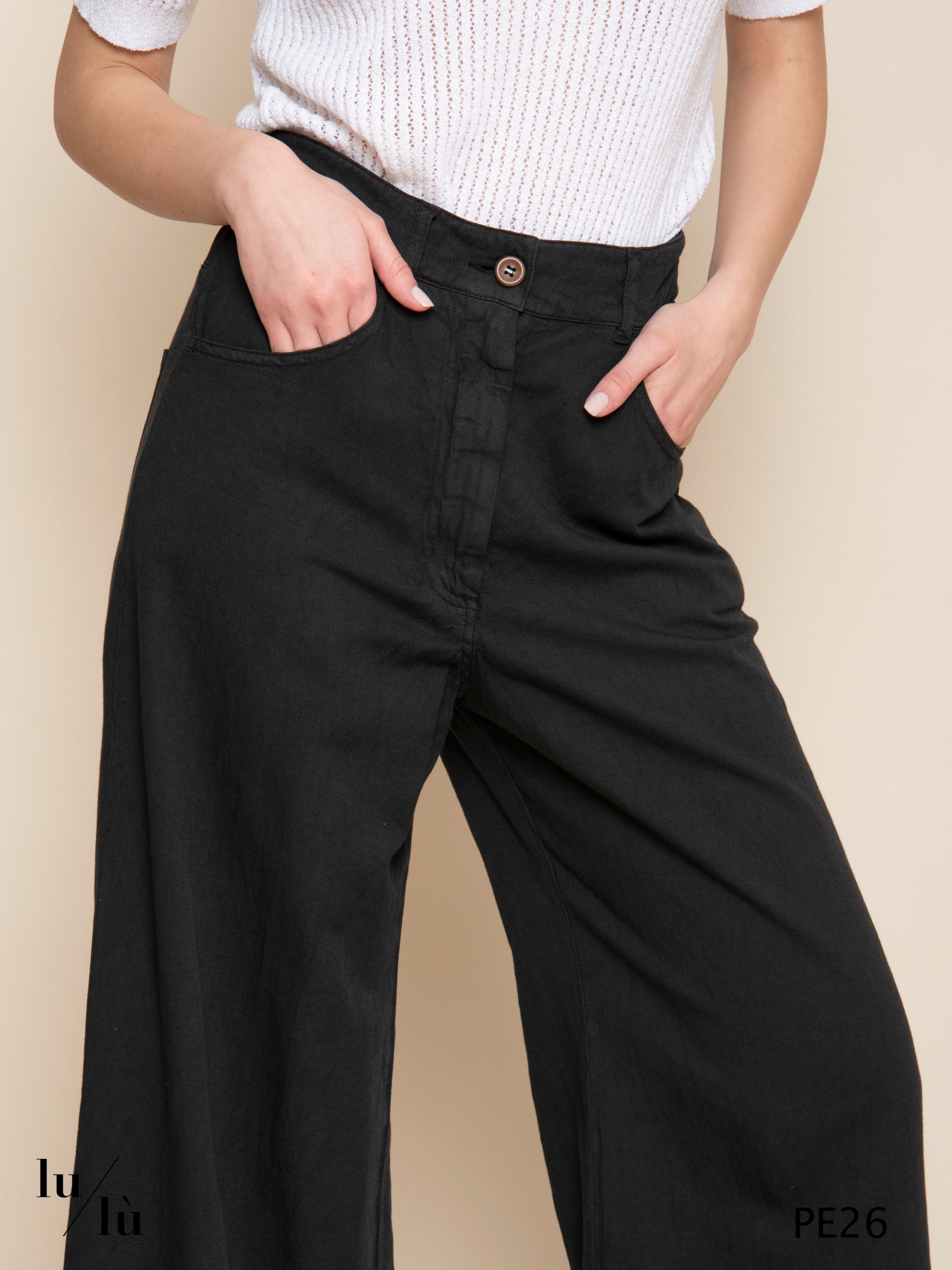 Linaro - Pantalone donna in lino e cotone a gamba larga