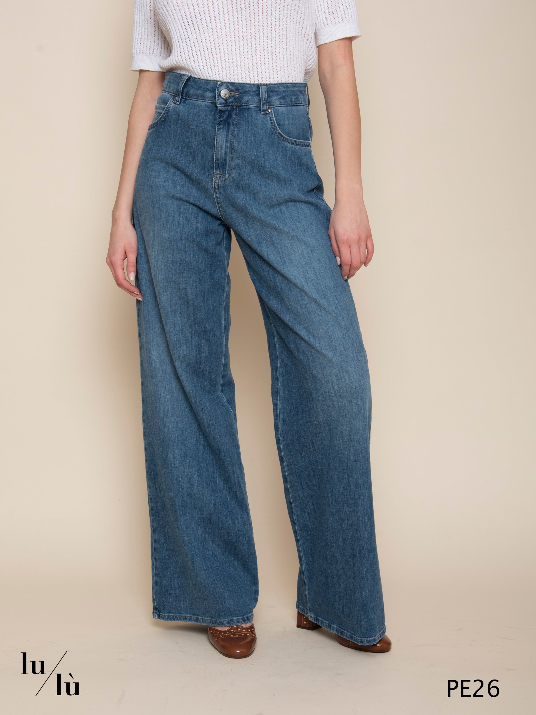 Sky - Jeans donna wide leg in cotone stretch