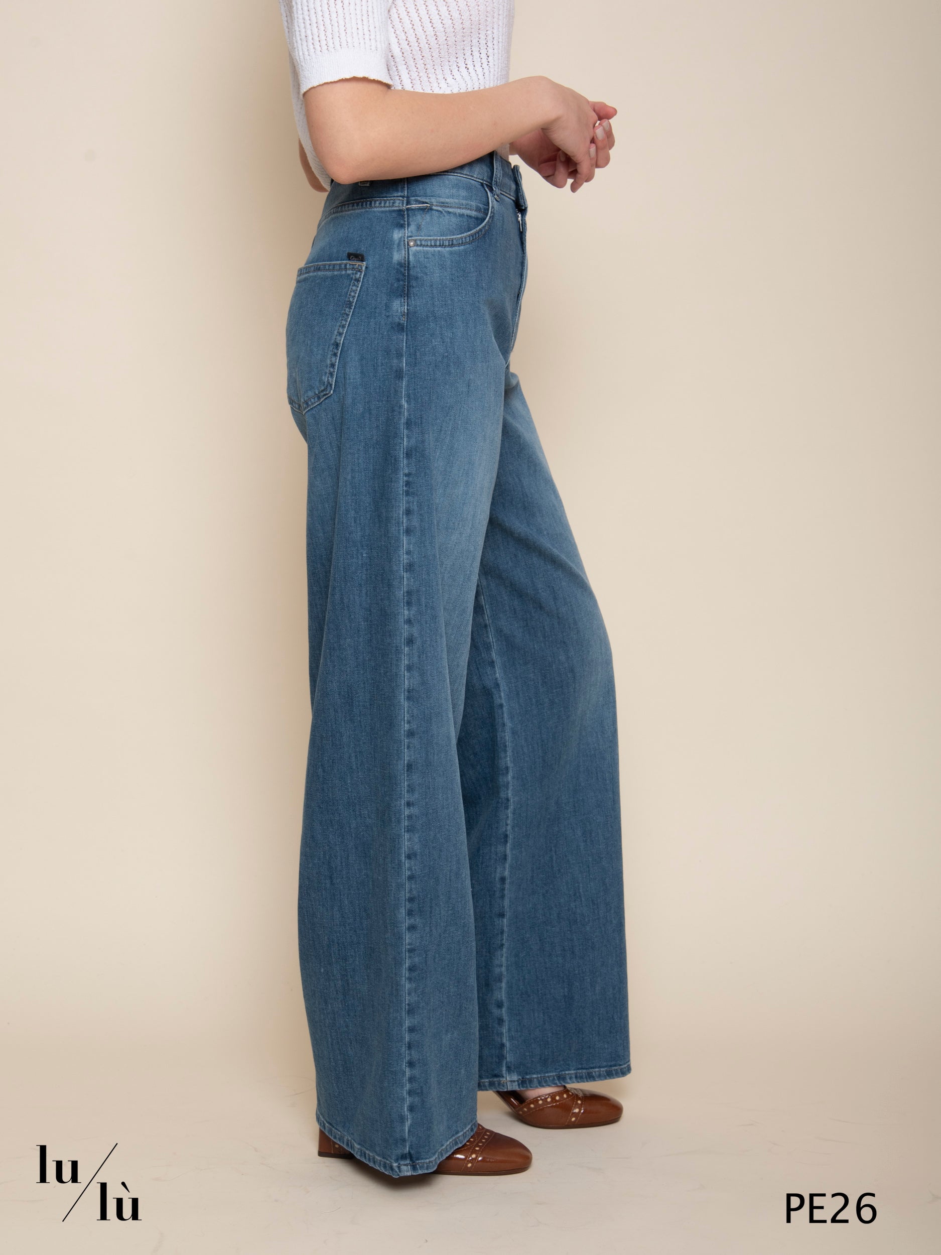Sky - Jeans donna wide leg in cotone stretch