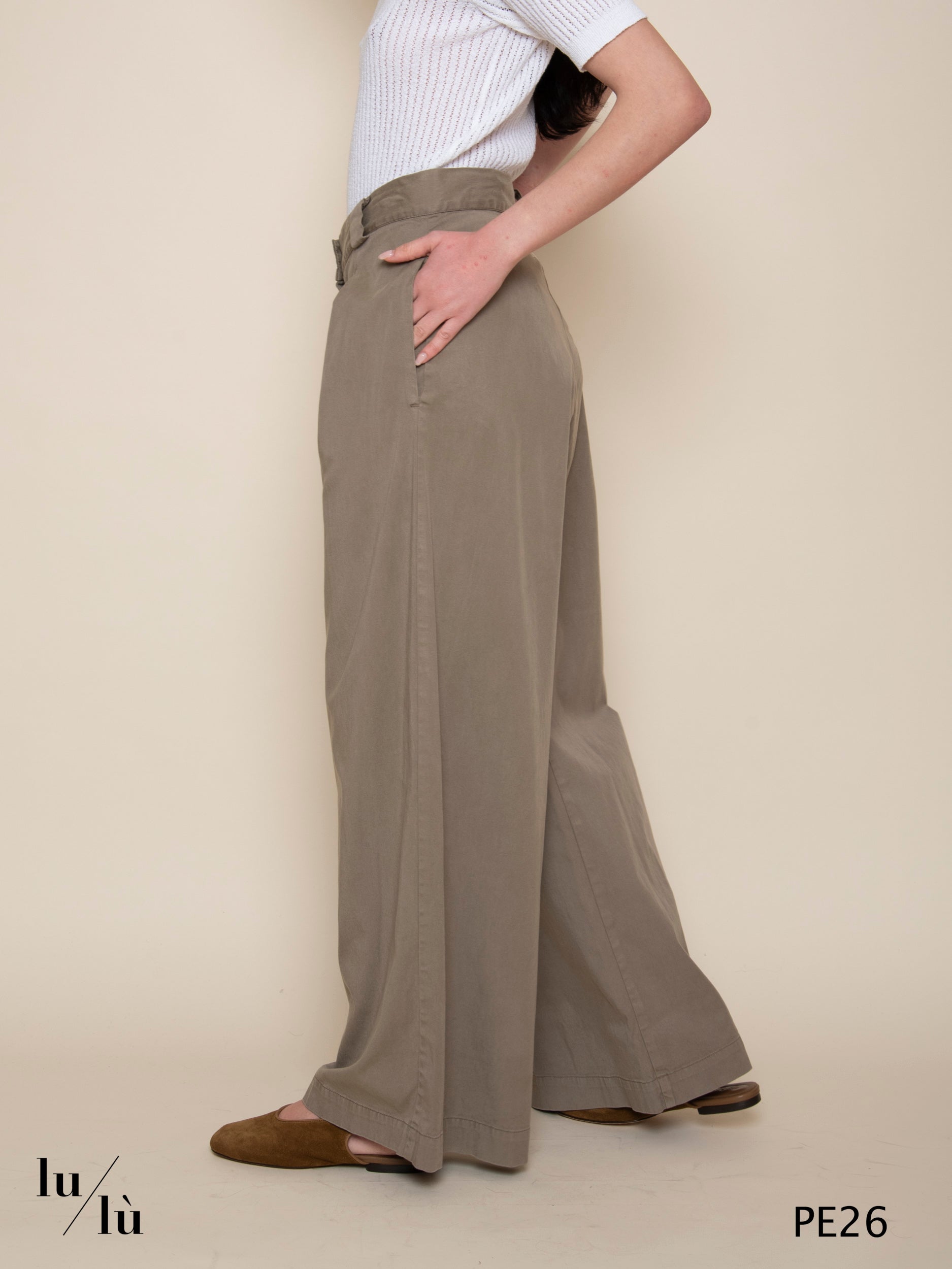 Ramon - Pantalone donna in cotone gamba larga e pinces