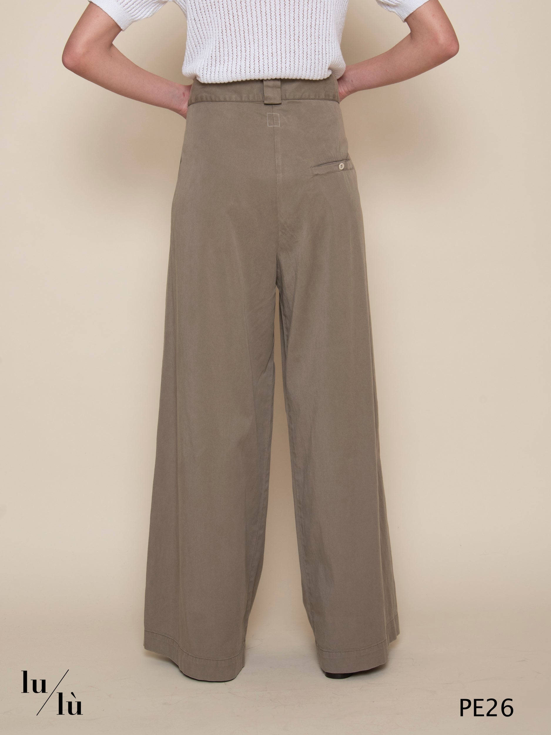 Ramon - Pantalone donna in cotone gamba larga e pinces