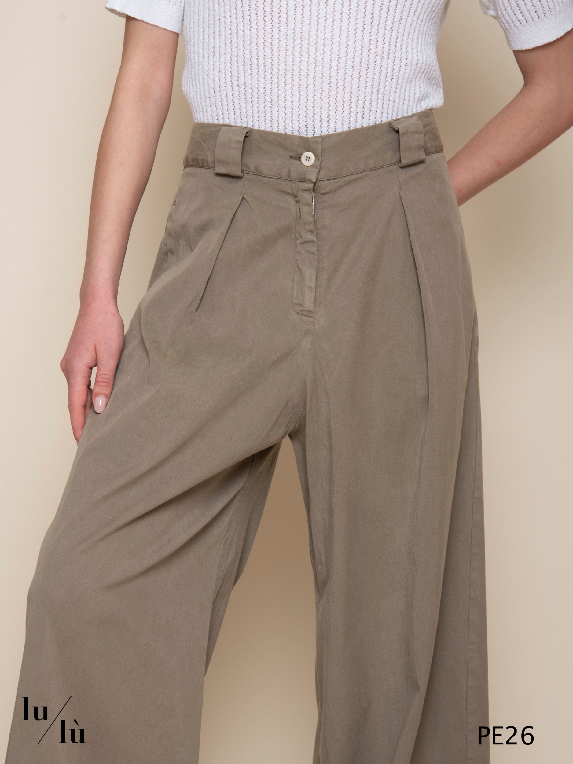 Ramon - Pantalone donna in cotone gamba larga e pinces