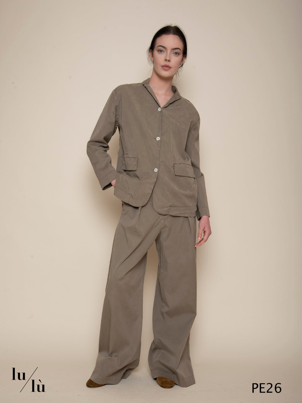 Ramon - Pantalone donna in cotone gamba larga e pinces