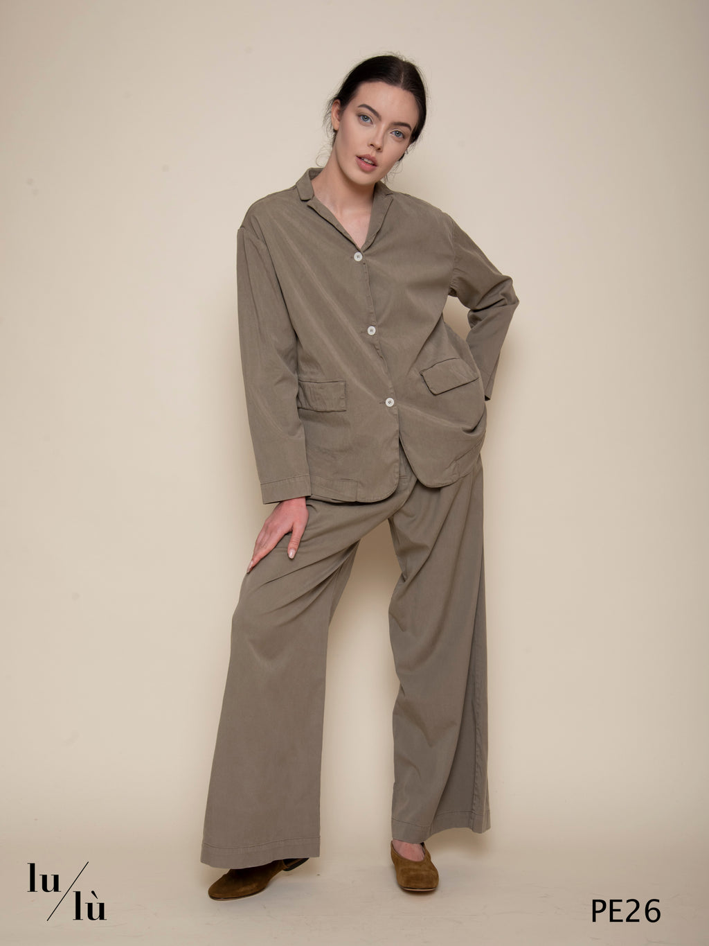 Ramon - Pantalone donna in cotone gamba larga e pinces