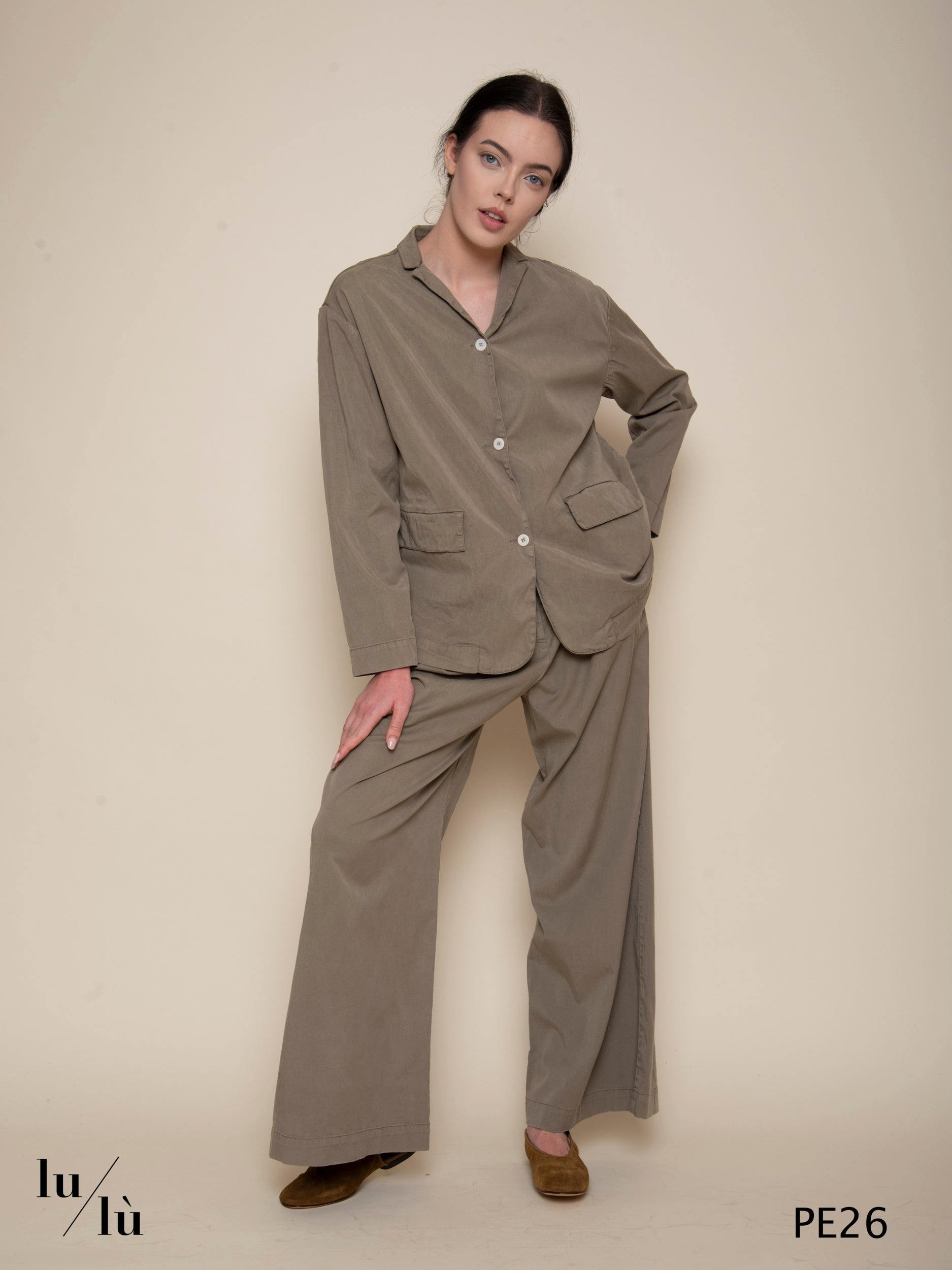 Ramon - Pantalone donna in cotone gamba larga e pinces