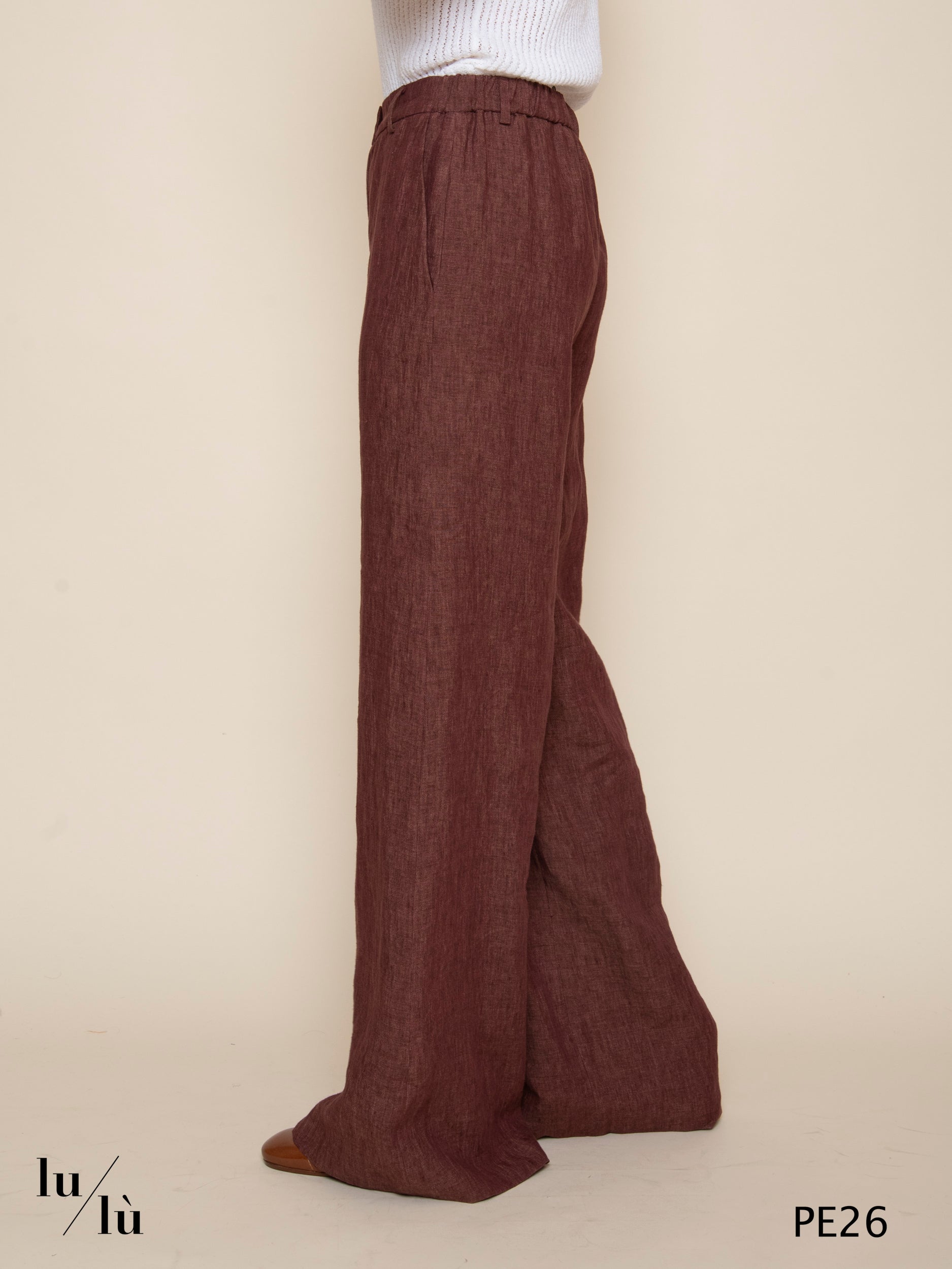 Piedro Burgundi - Pantalone donna a palazzo in lino