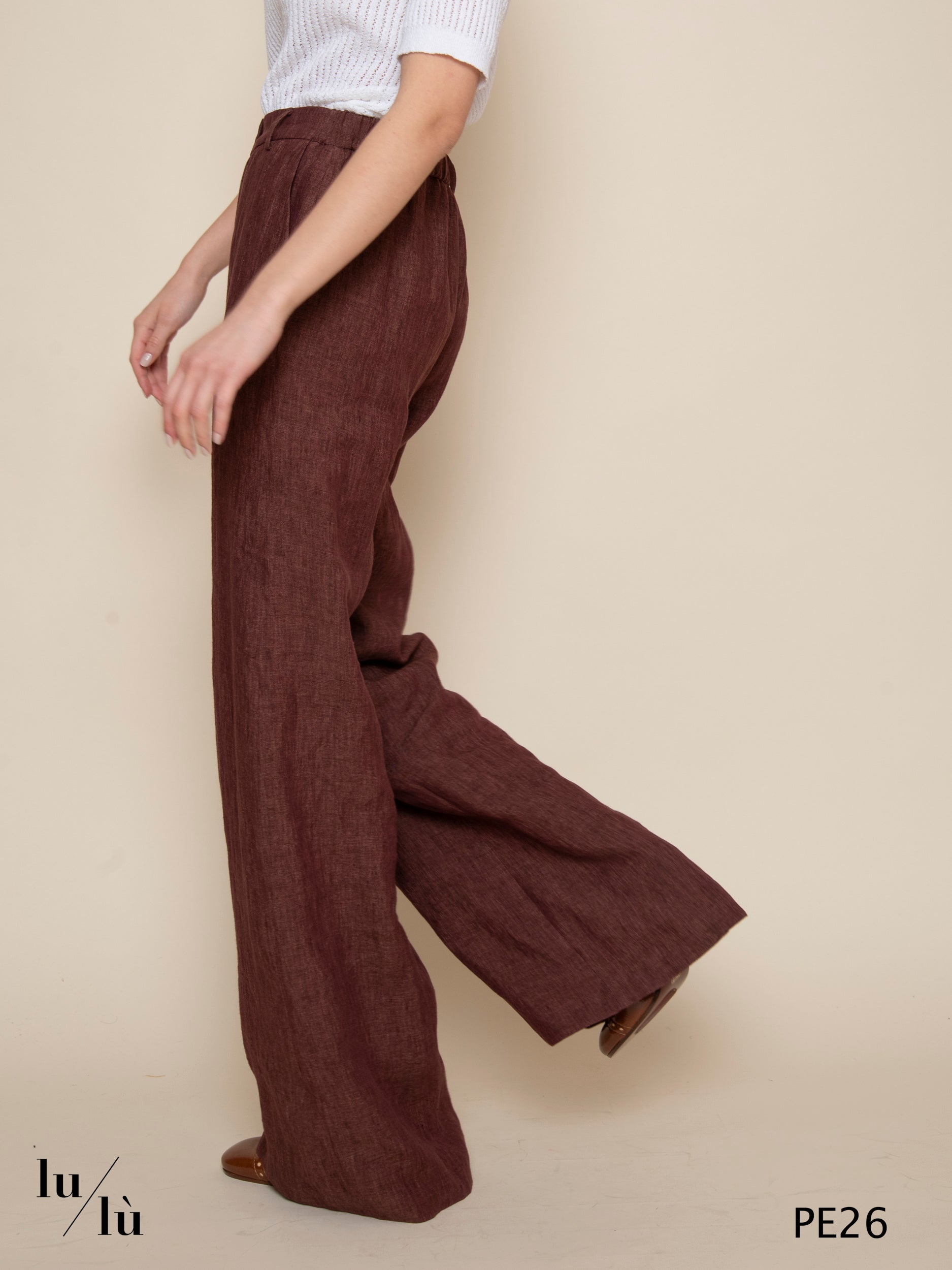 Piedro Burgundi - Pantalone donna a palazzo in lino